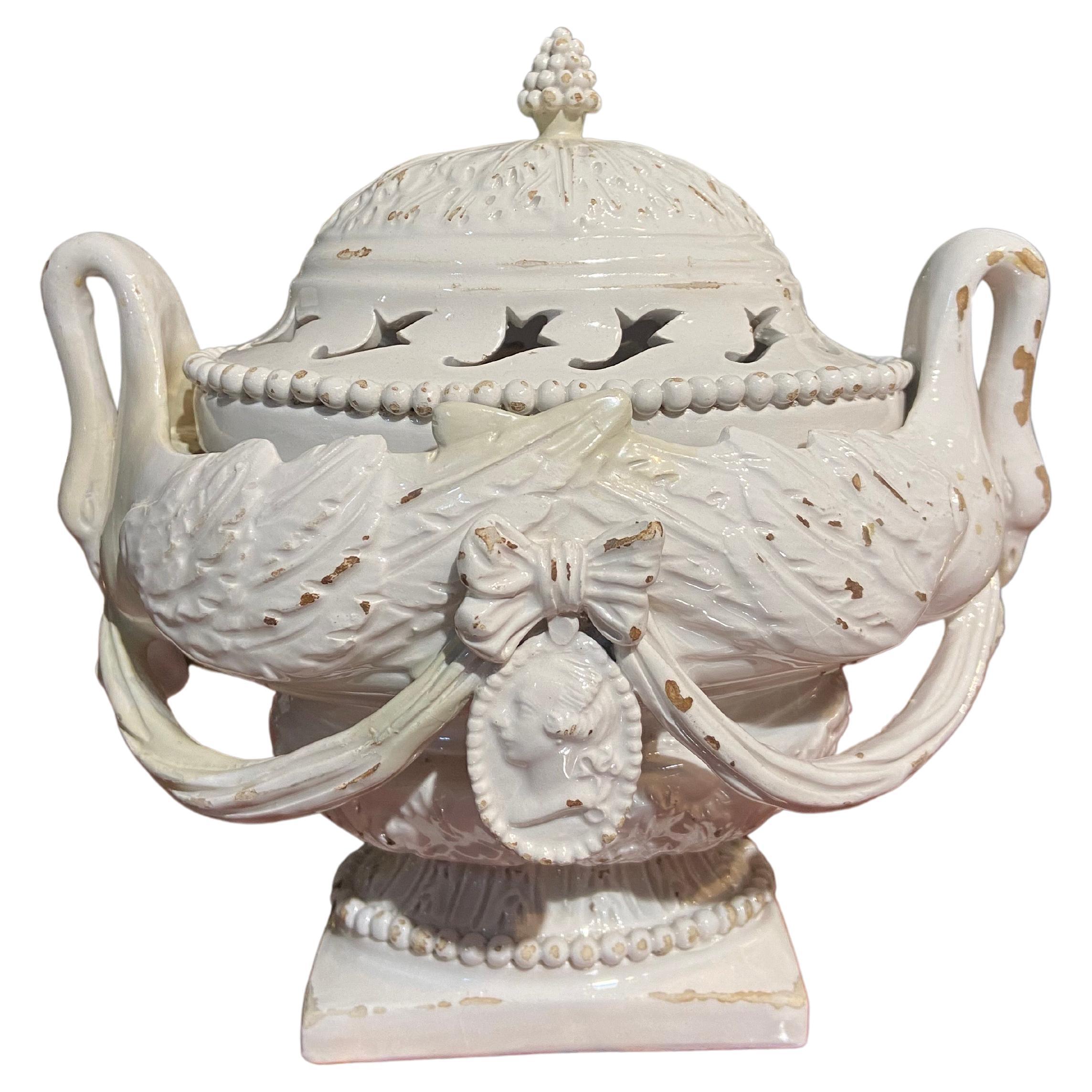 19th Century French Richly Decorated Centerpiece in Hand Made White Ceramic For Sale