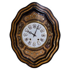 19th Century French Ripple-Frame Wall Clock with Mother-of-Pearl Detail