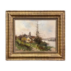19th Century French River Landscape Oil Painting Signed L. Dupuy