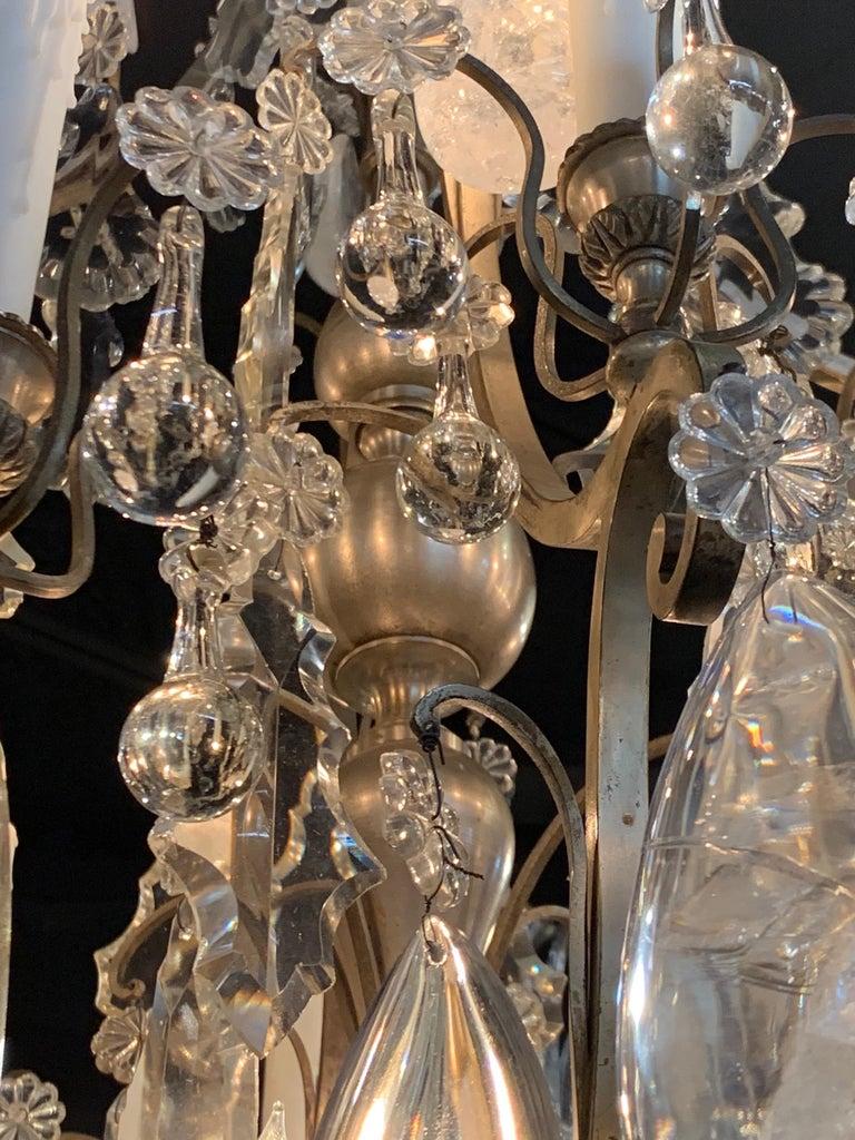 Silvered 19th Century French Rock Crystal 12-Light Chandelier For Sale