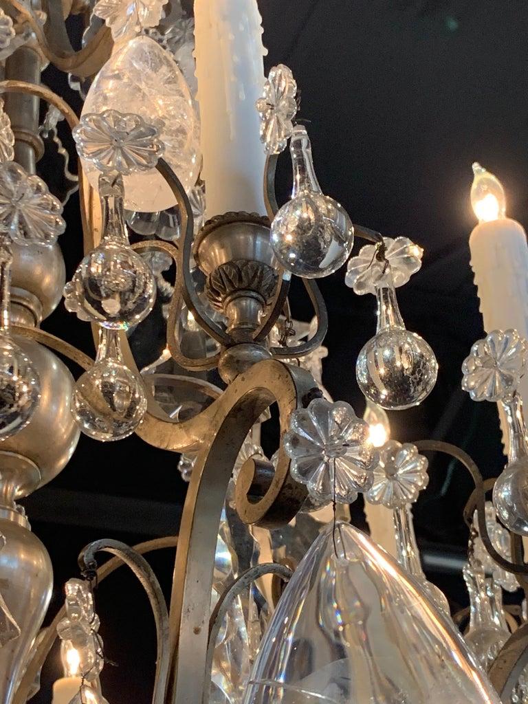 19th Century French Rock Crystal 12-Light Chandelier In Good Condition For Sale In Dallas, TX