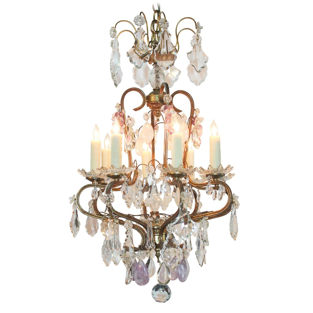 19th Century French Rock Crystal and Amethyst Chandelier