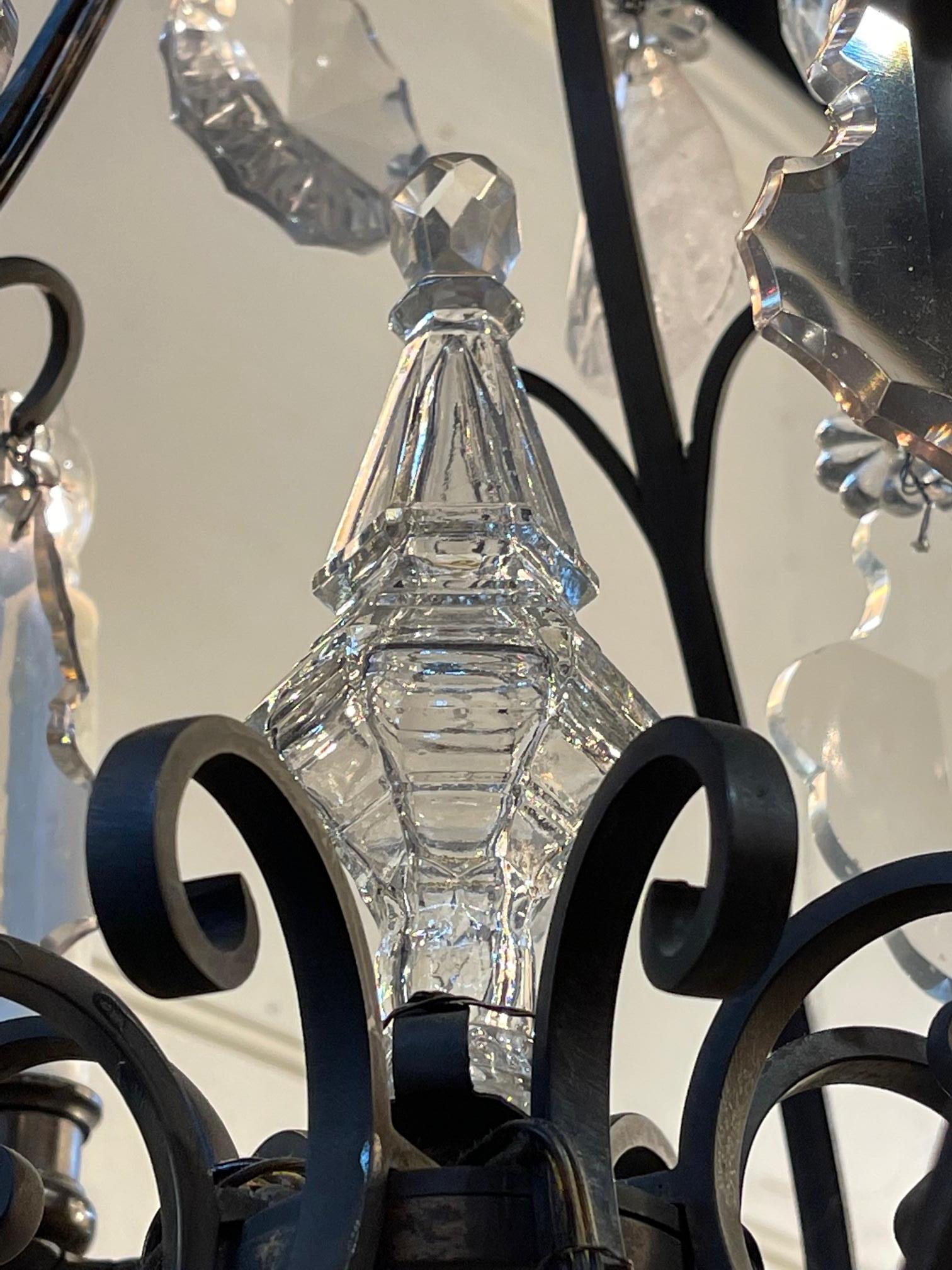 19th Century French Rock Crystal and Bronze 4 Light Chandelier For Sale 1