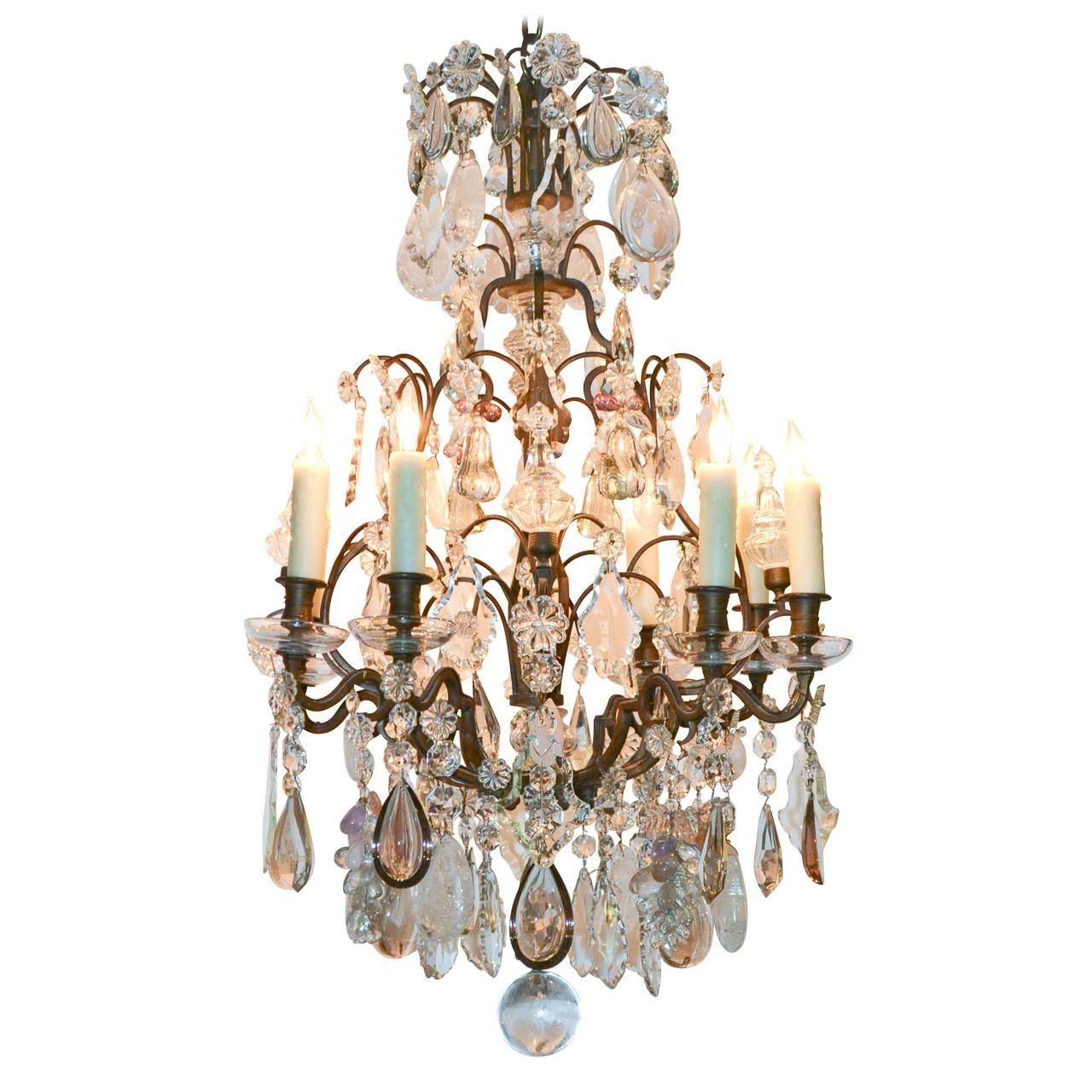 19th Century French Rock Crystal and Bronze Chandelier