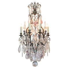 19th Century French Rock Crystal and Rose Quartz Chandelier