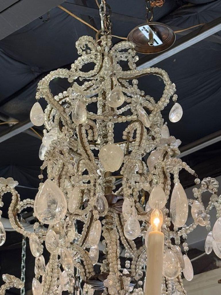 Metallo Lampadario di cristallo di rocca francese del XIX secolo in vendita