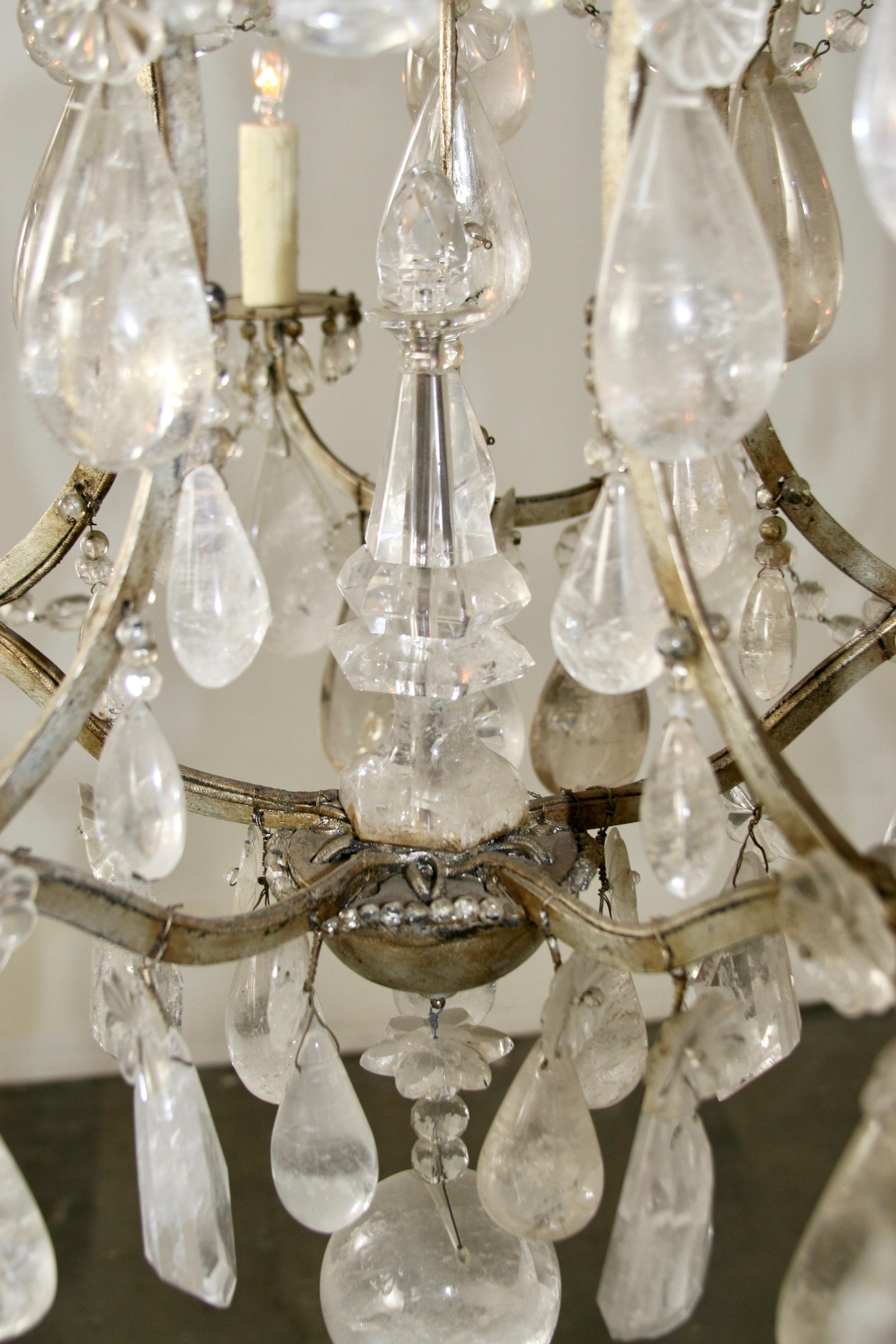 19th Century French Rock Crystal Chandelier,  gilded Cage, surface wired For Sale 13