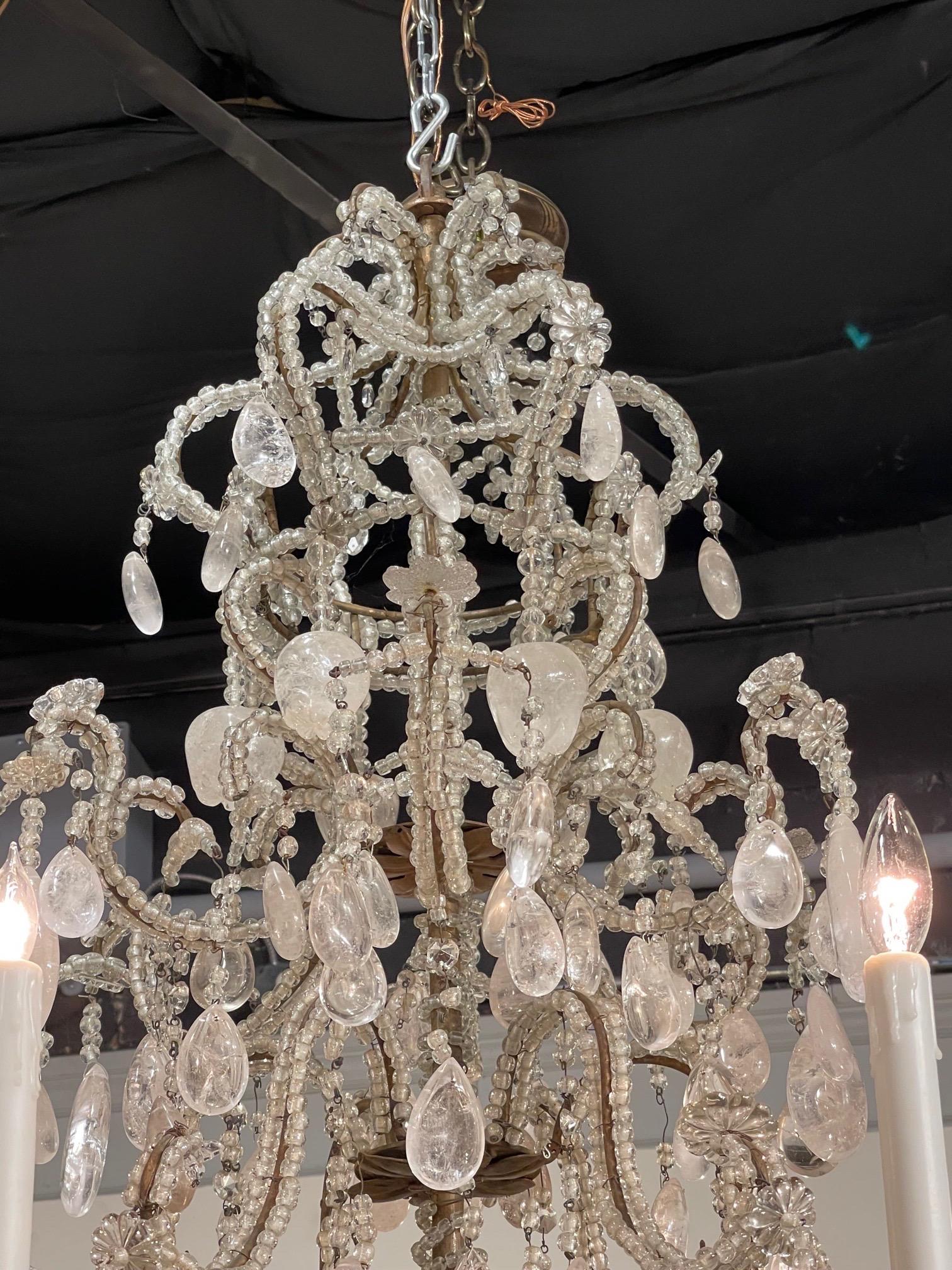 19th Century French Rock Crystal Chandelier with 6 Lights In Good Condition For Sale In Dallas, TX
