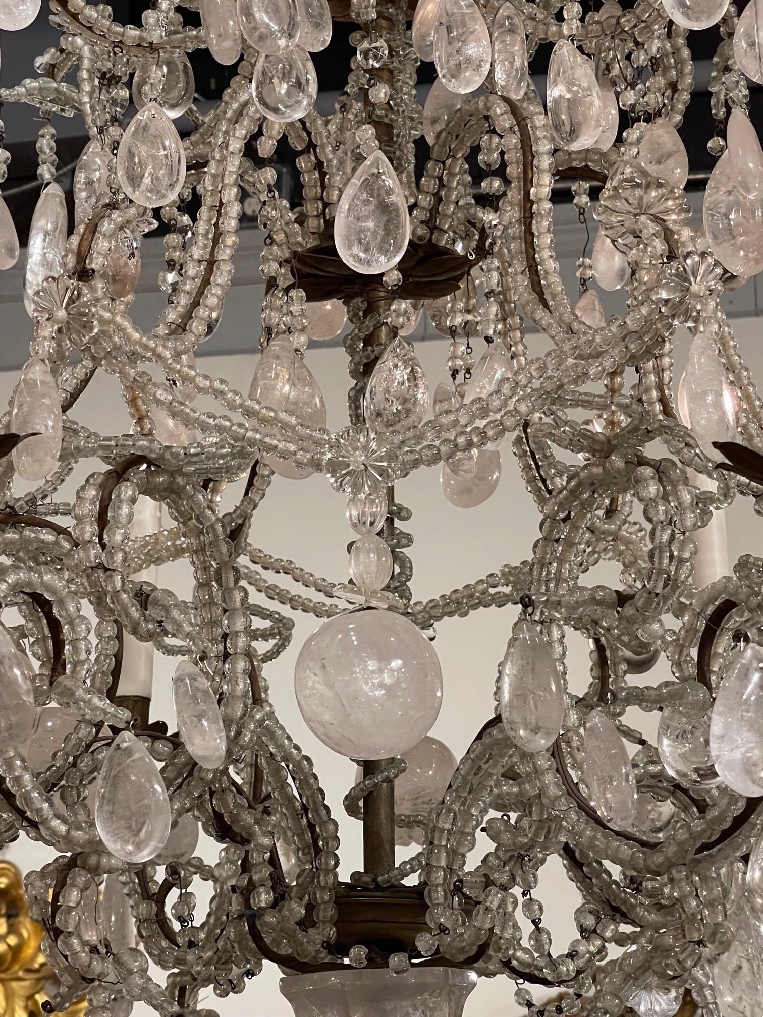 Metal 19th Century French Rock Crystal Chandelier with 6 Lights For Sale