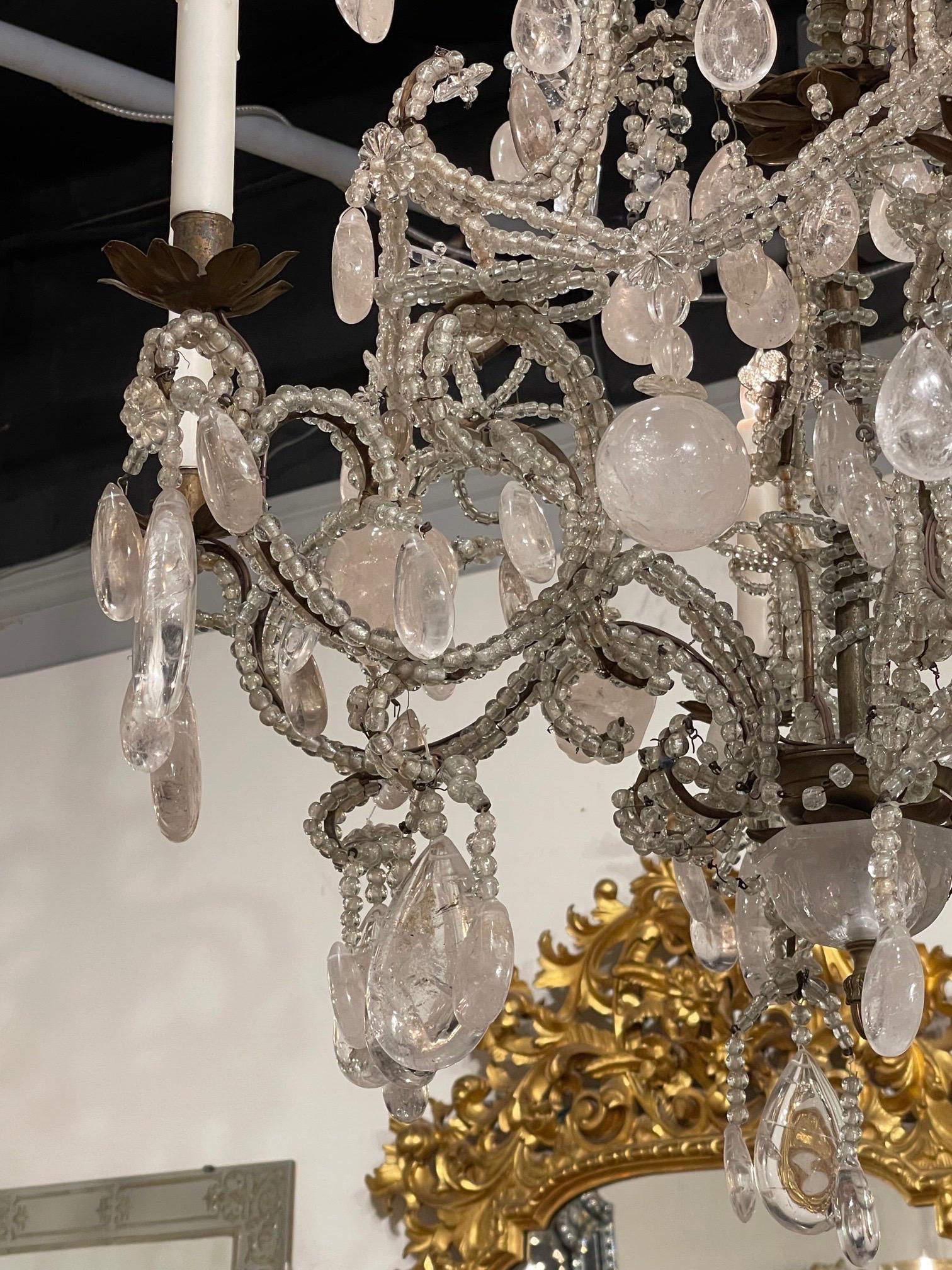 19th Century French Rock Crystal Chandelier with 6 Lights For Sale 1