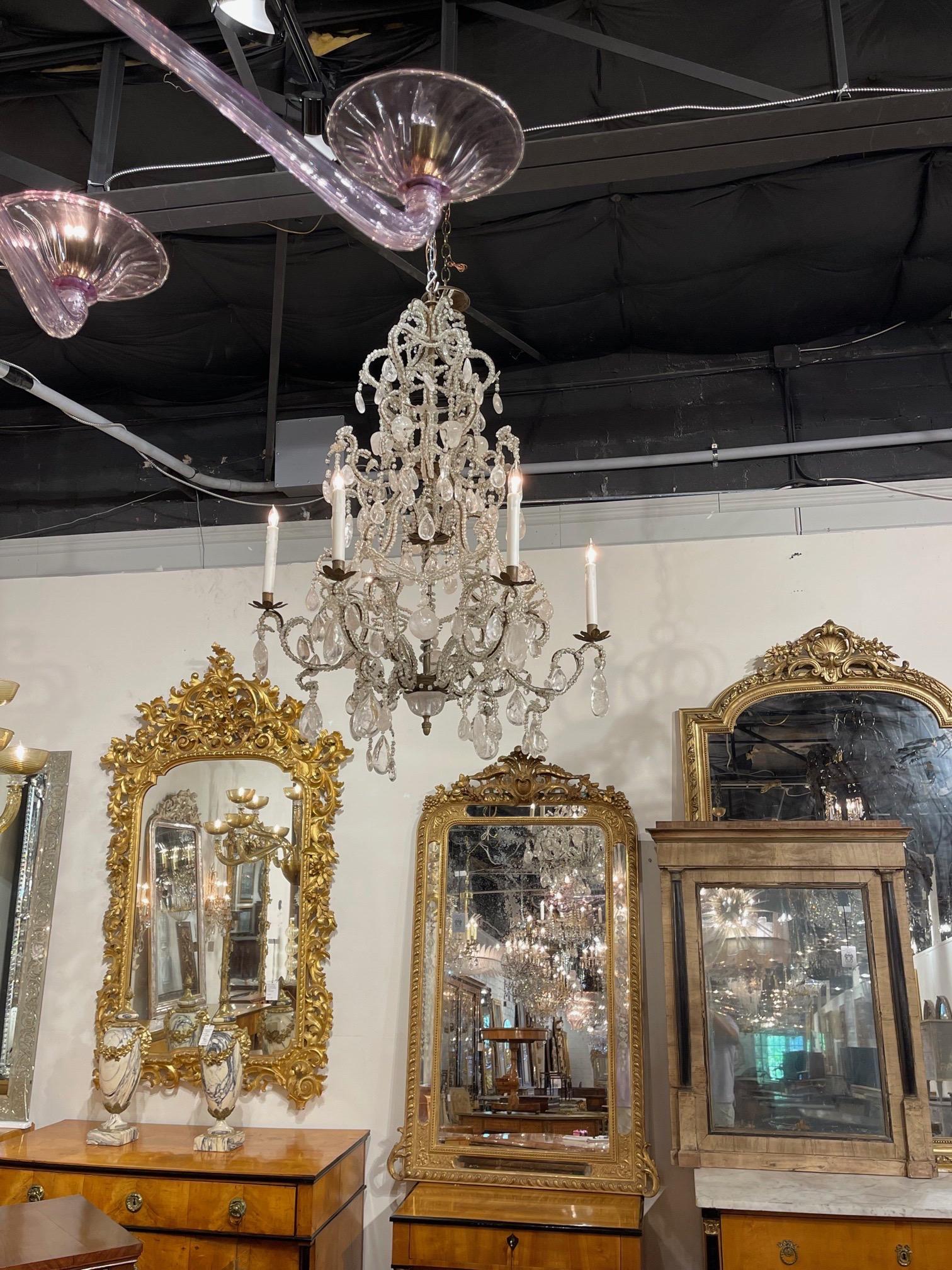 19th Century French Rock Crystal Chandelier with 6 Lights For Sale 3