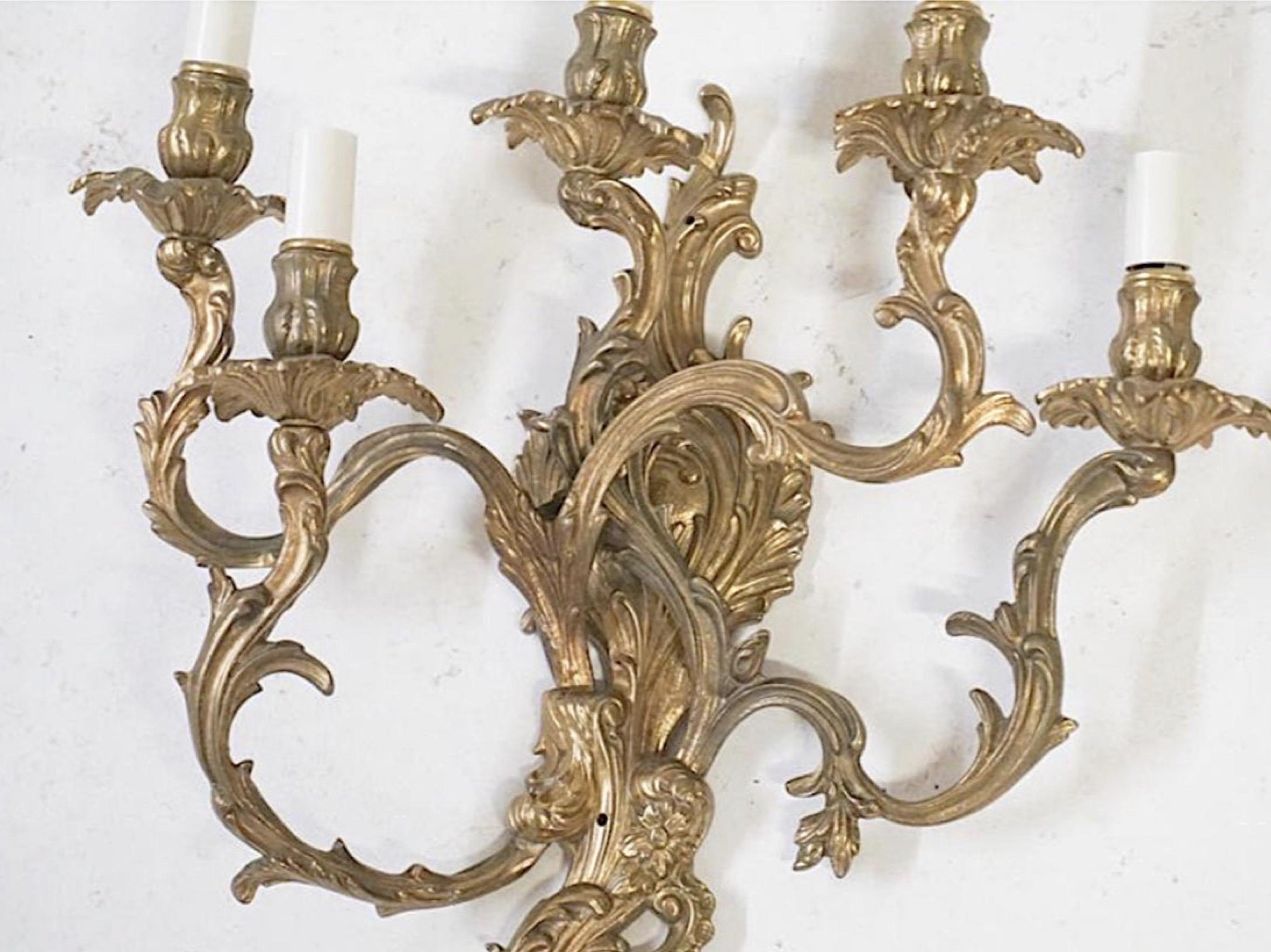 19th Century French Rococo 5 Arm Wired Wall Sconces - a Pair For Sale 8