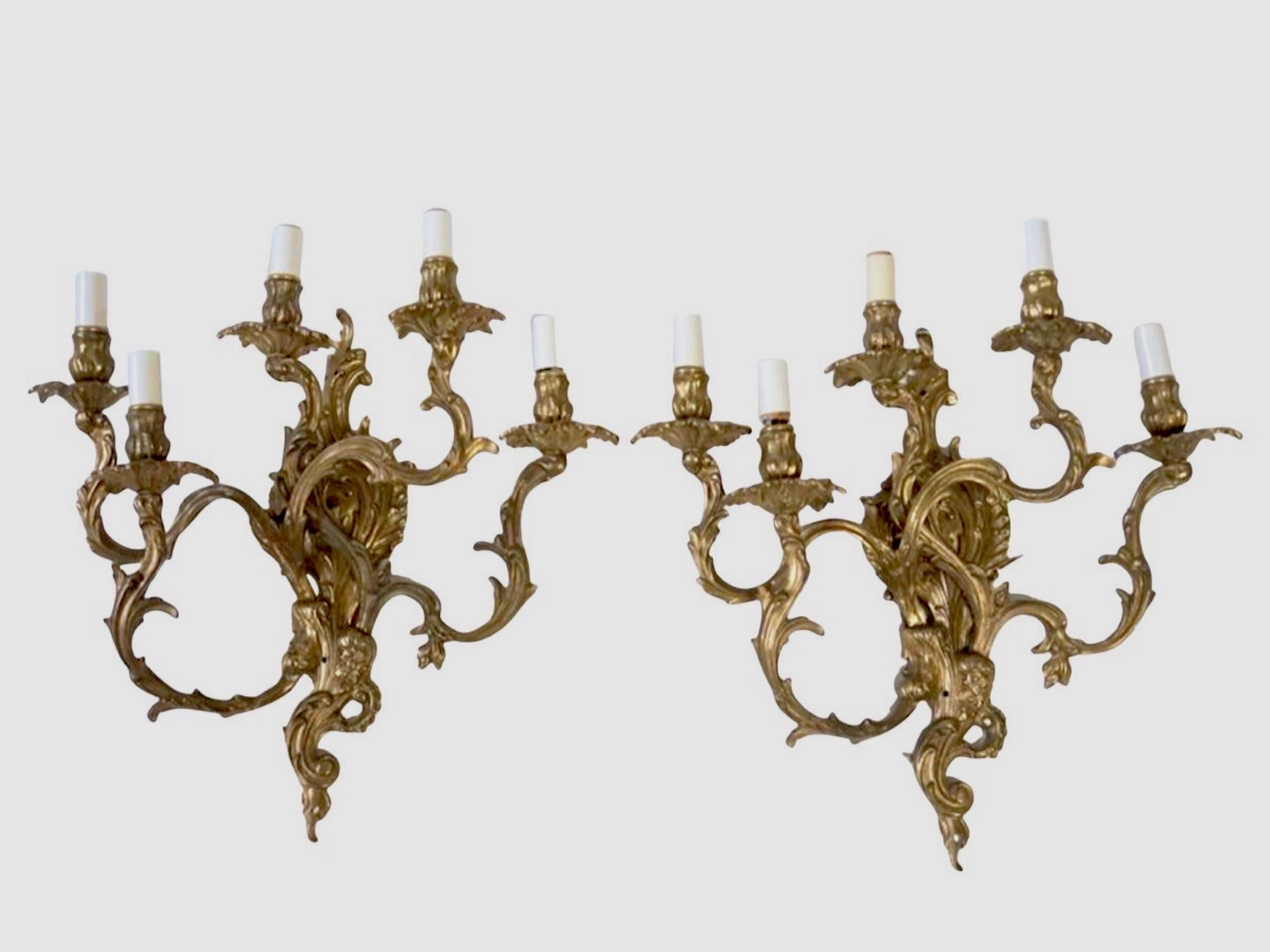 19th Century French Rococo 5 Arm Wired Wall Sconces - a Pair For Sale 9