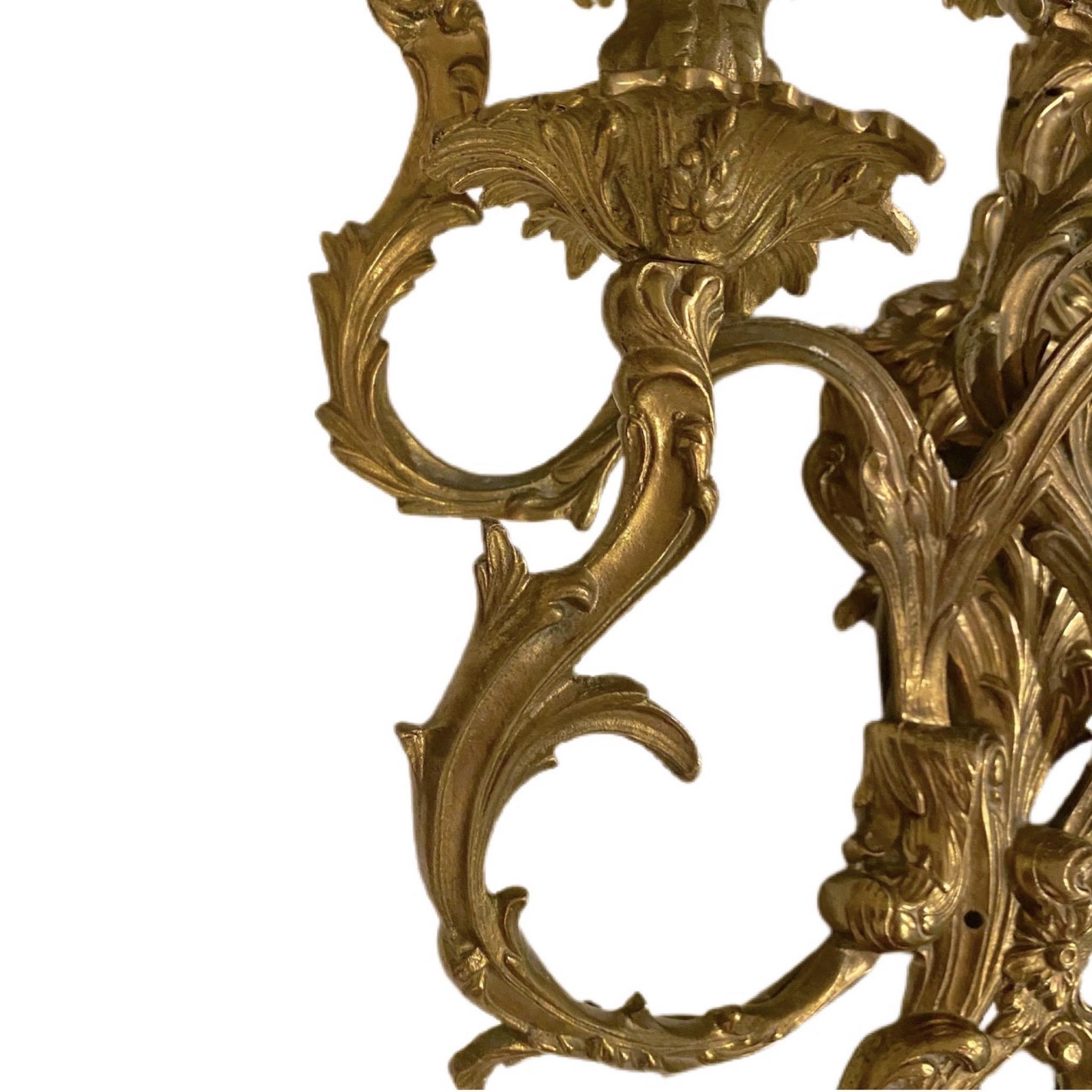 Bronze 19th Century French Rococo 5 Arm Wired Wall Sconces - a Pair For Sale