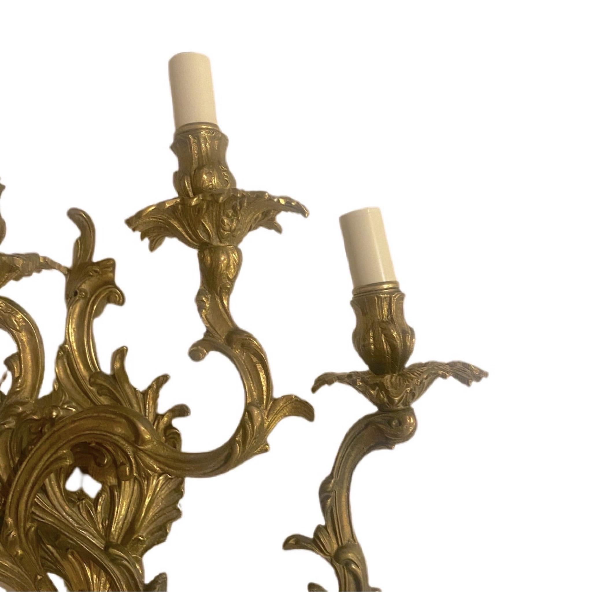 19th Century French Rococo 5 Arm Wired Wall Sconces - a Pair For Sale 3