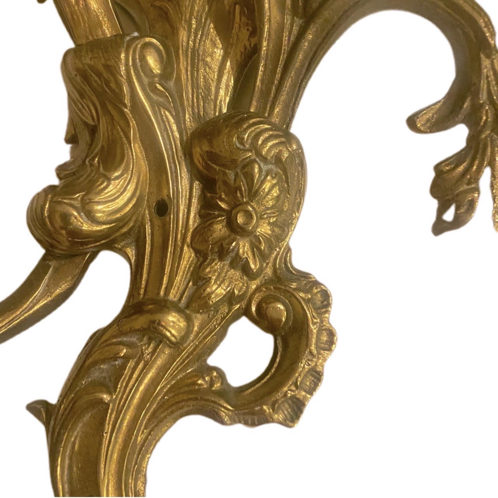 19th Century French Rococo 5 Arm Wired Wall Sconces - a Pair For Sale 4