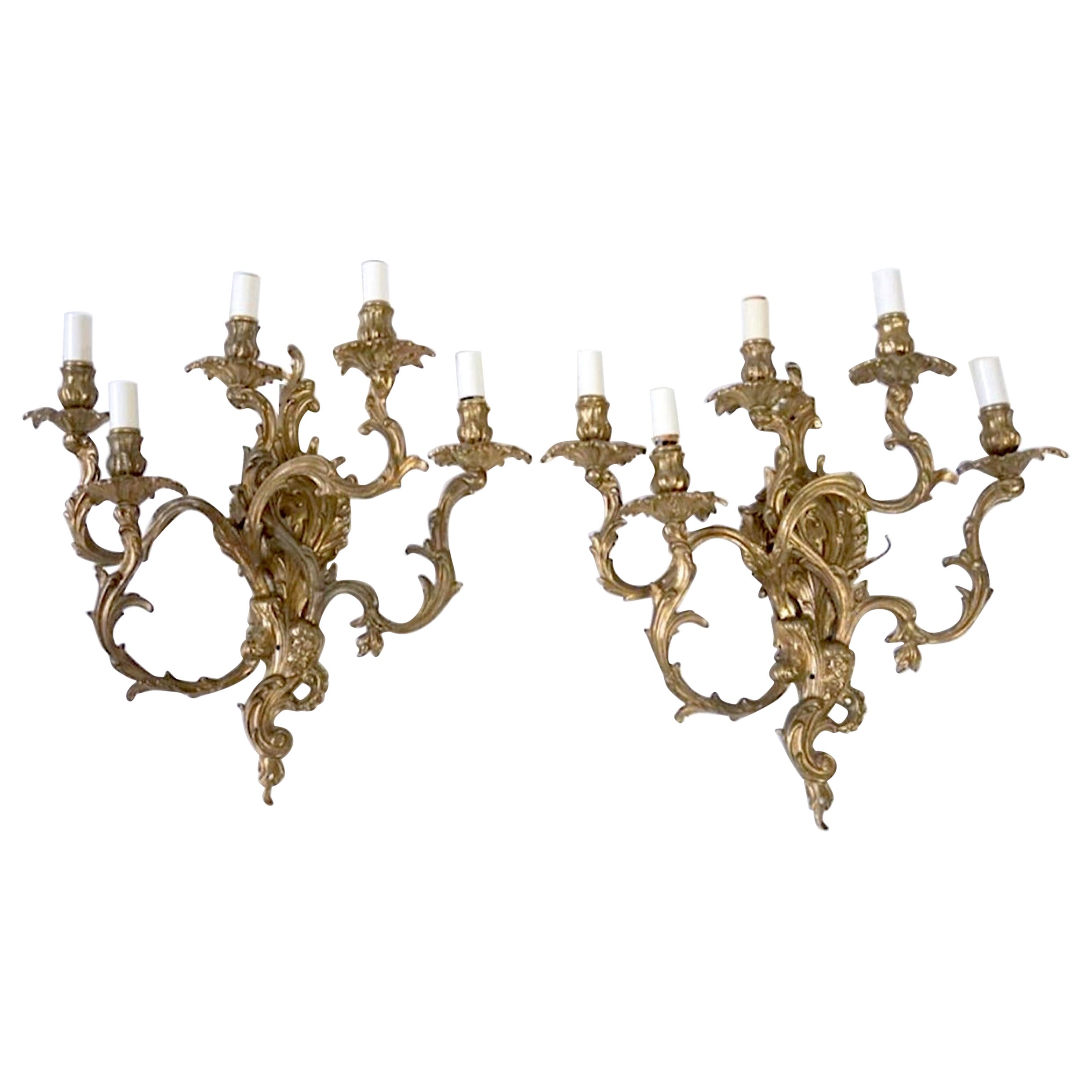 Coppia di applique a 5 bracci in stile rococò francese del XIX secolo