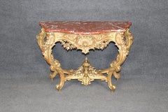 19th Century French Rococo Carved Giltwood Marble Top Console Table