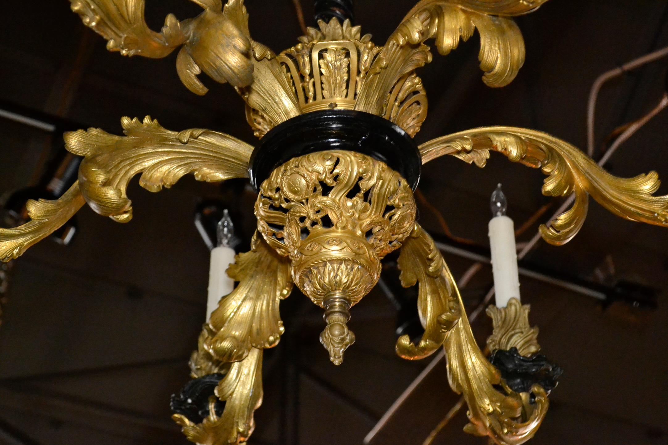 Stunning 19th century French gilt bronze Rococo 6-light chandelier.
 