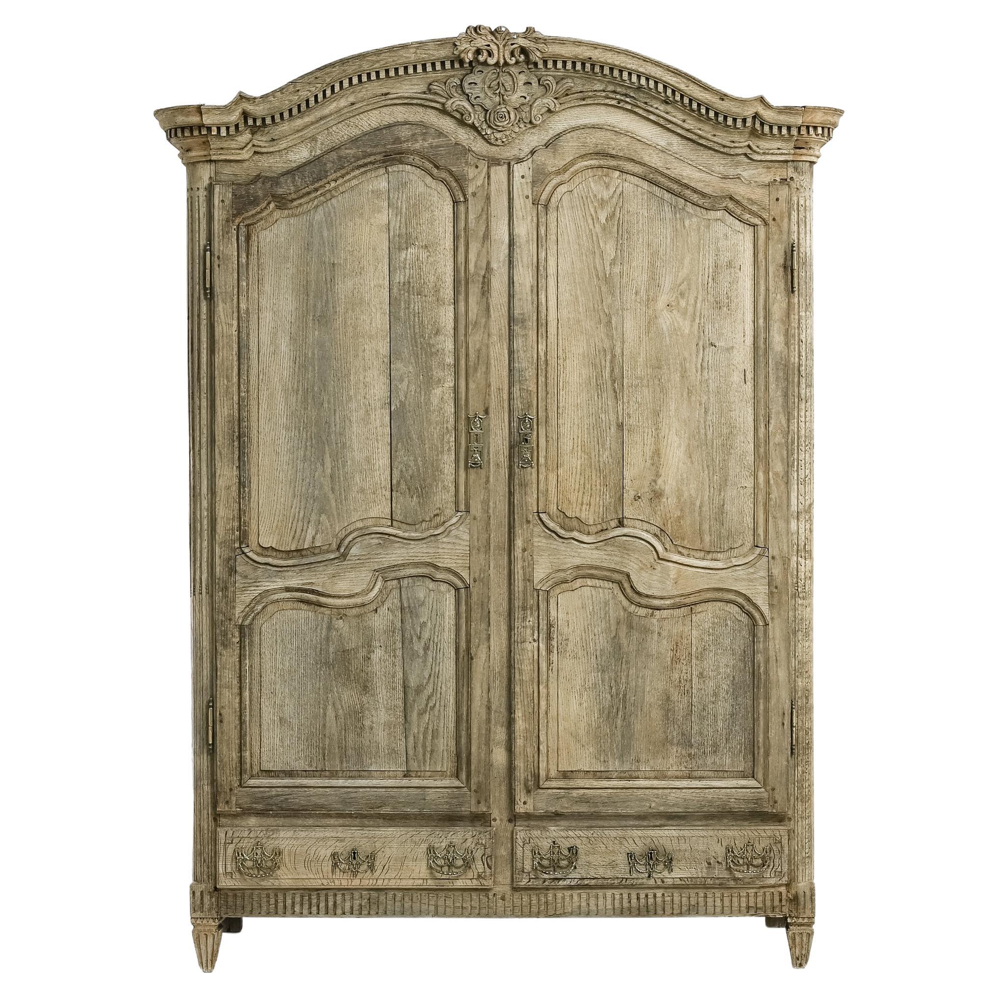 19th Century French Rococo Revival Bleached Oak Wardrobe