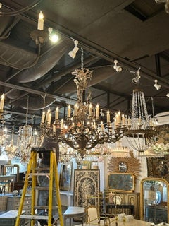 19th Century French Rococo Silver over Bronze 24 Light Chandelier