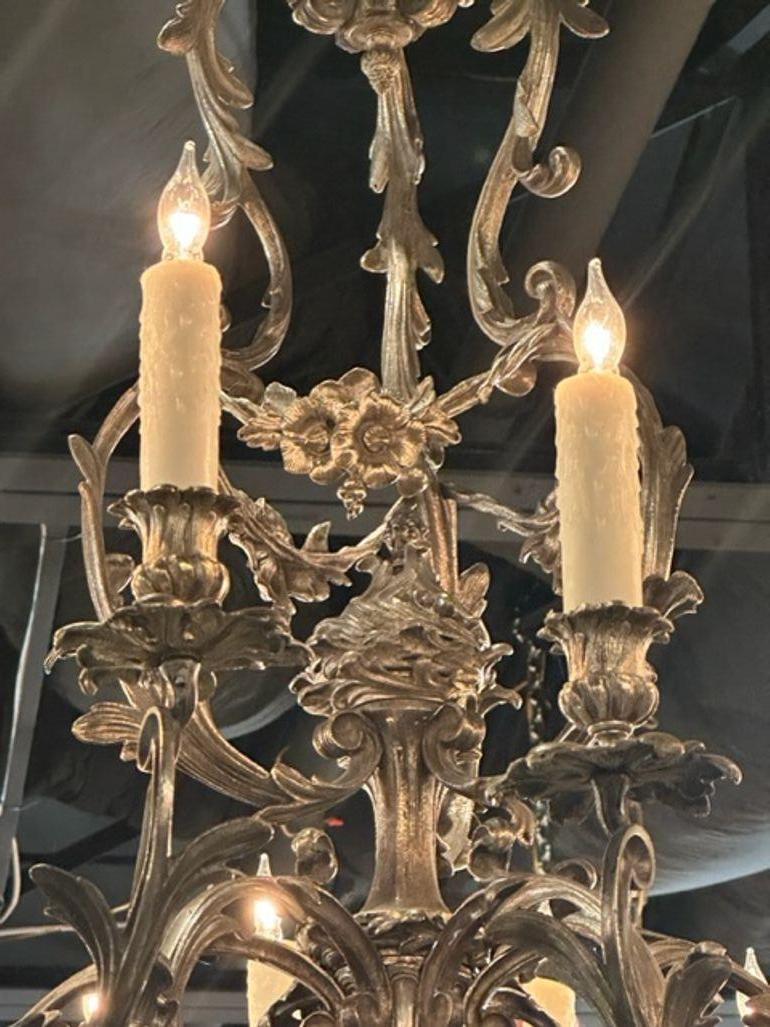 19th Century French Rococo Silver over Bronze 24 Light Chandelier In Good Condition For Sale In Dallas, TX