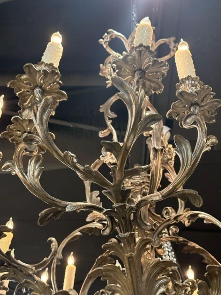 19th Century French Rococo Silver over Bronze 24 Light Chandelier For Sale 3