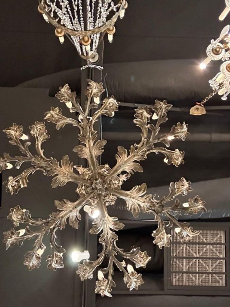 19th Century French Rococo Silver over Bronze 24 Light Chandelier For Sale 4