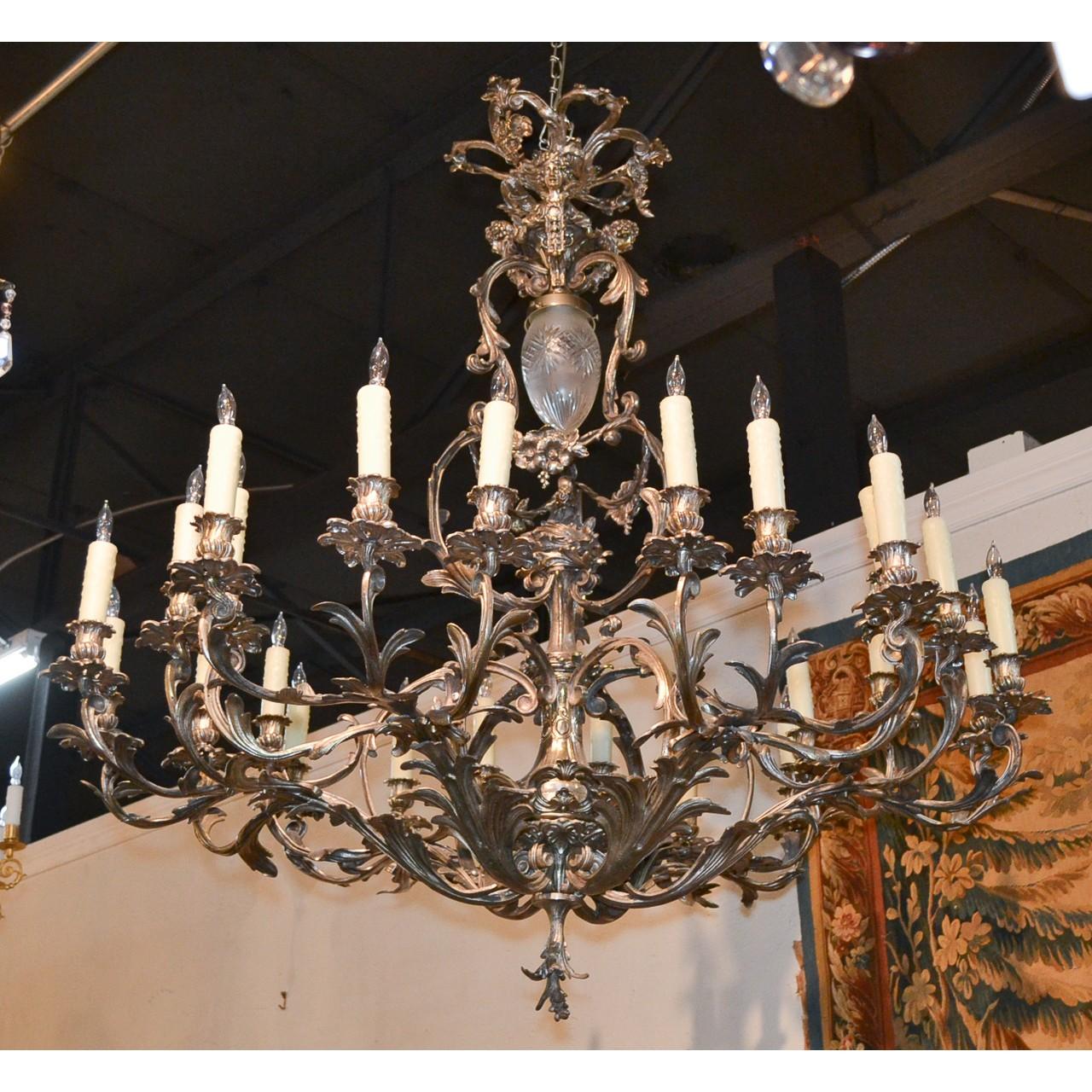 Late 19th Century 19th Century French Rococo Silvered Bronze Chandelier For Sale