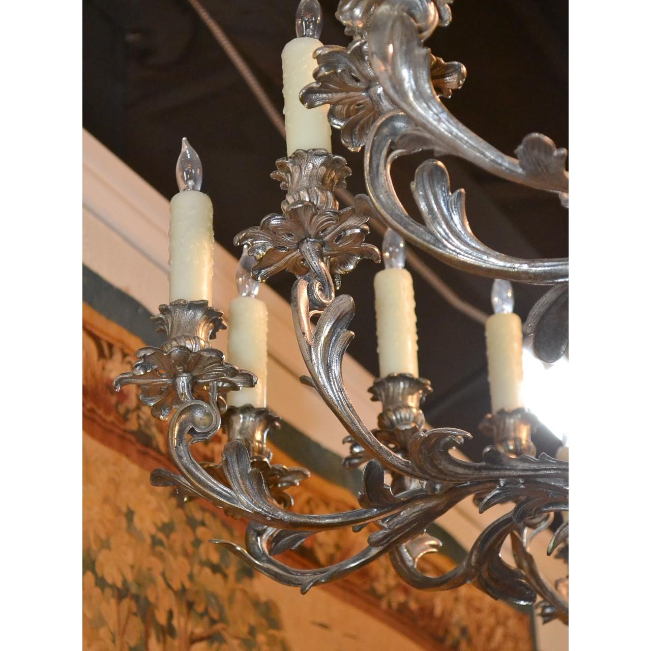 19th Century French Rococo Silvered Bronze Chandelier For Sale 1