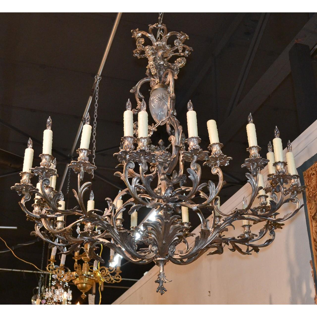 19th Century French Rococo Silvered Bronze Chandelier For Sale 3