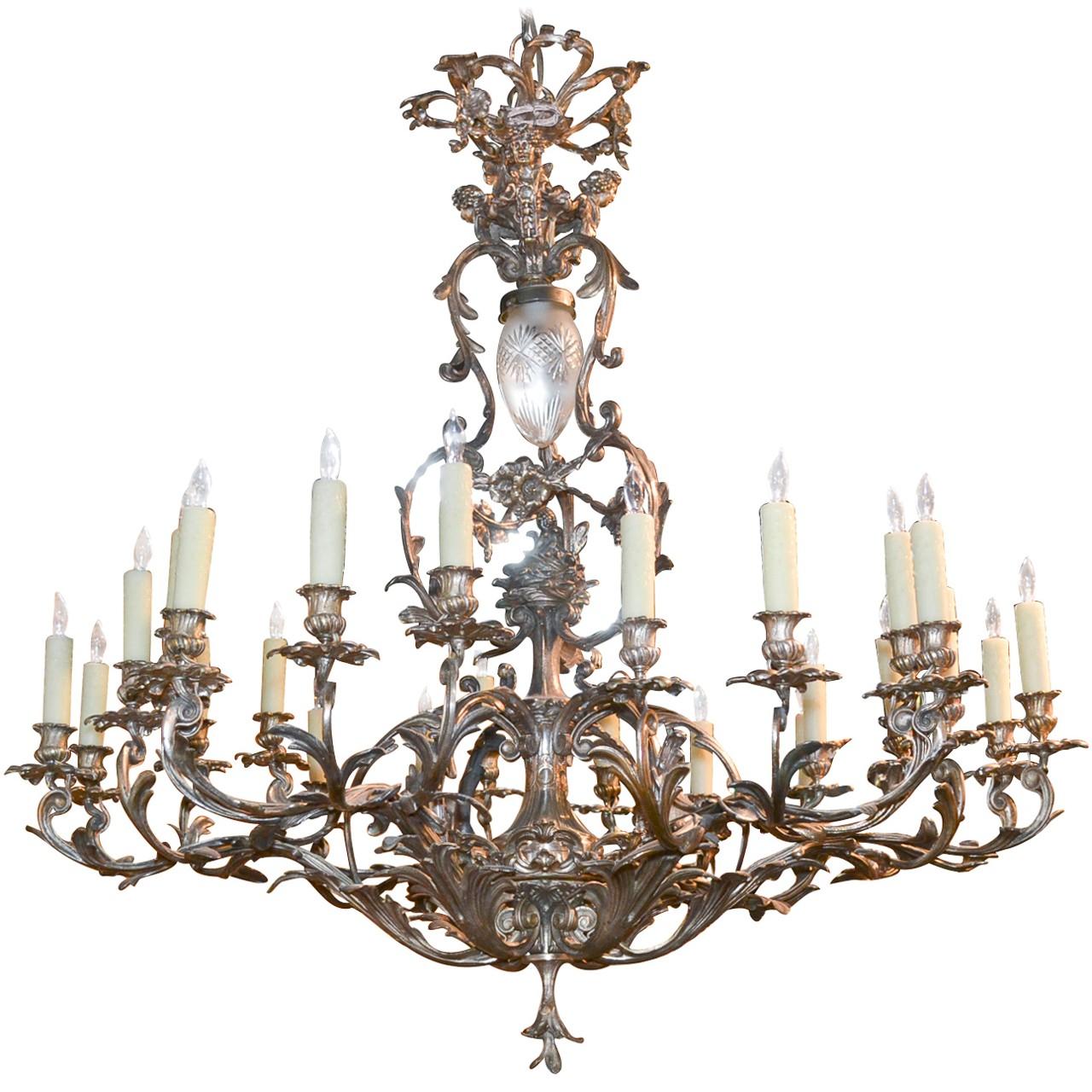 19th Century French Rococo Silvered Bronze Chandelier For Sale