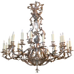 Antique 19th Century French Rococo Silvered Bronze Chandelier