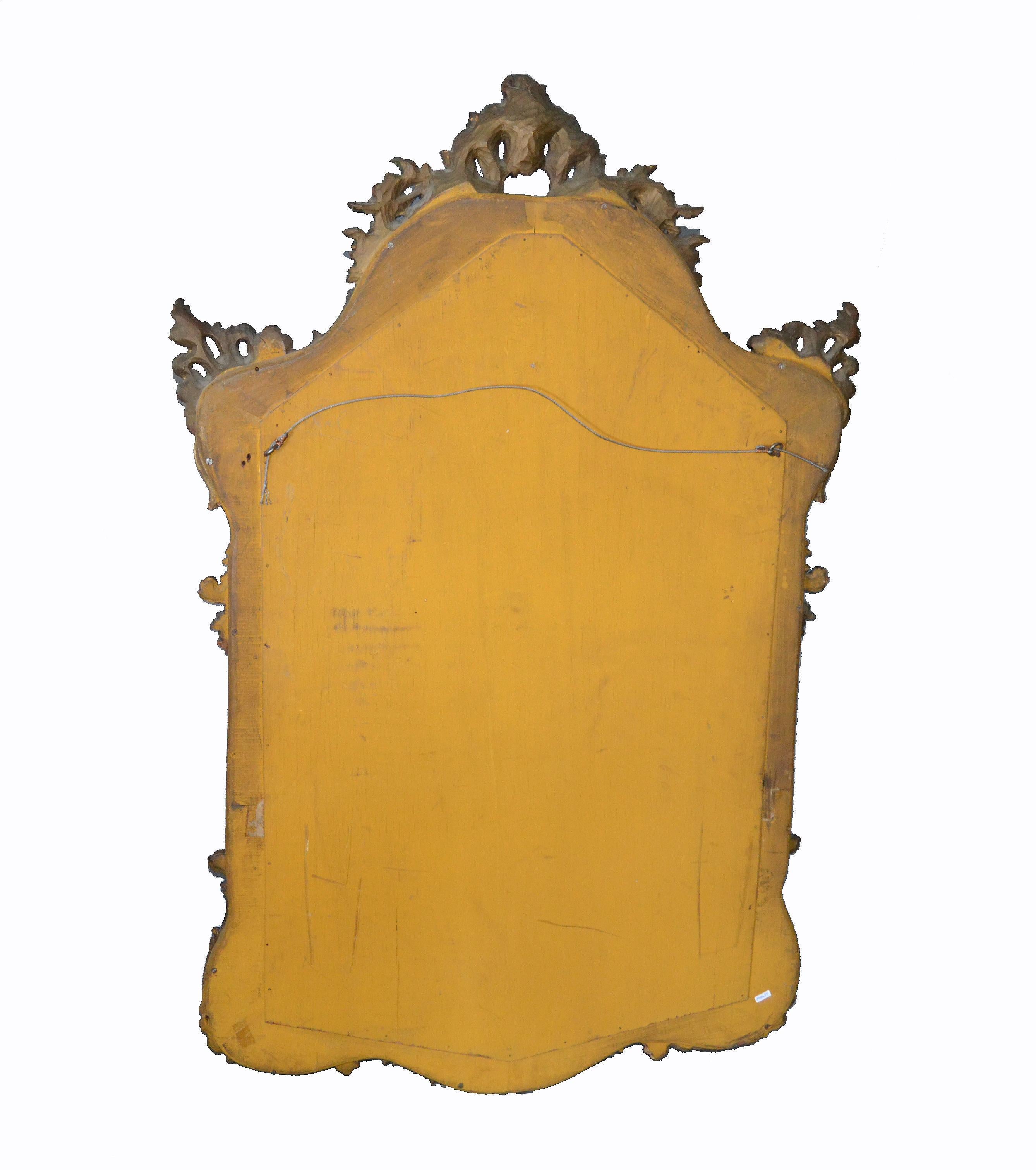 19th Century French Rococo Style Hand Carved Flowers Gilt Wall Mirror 7