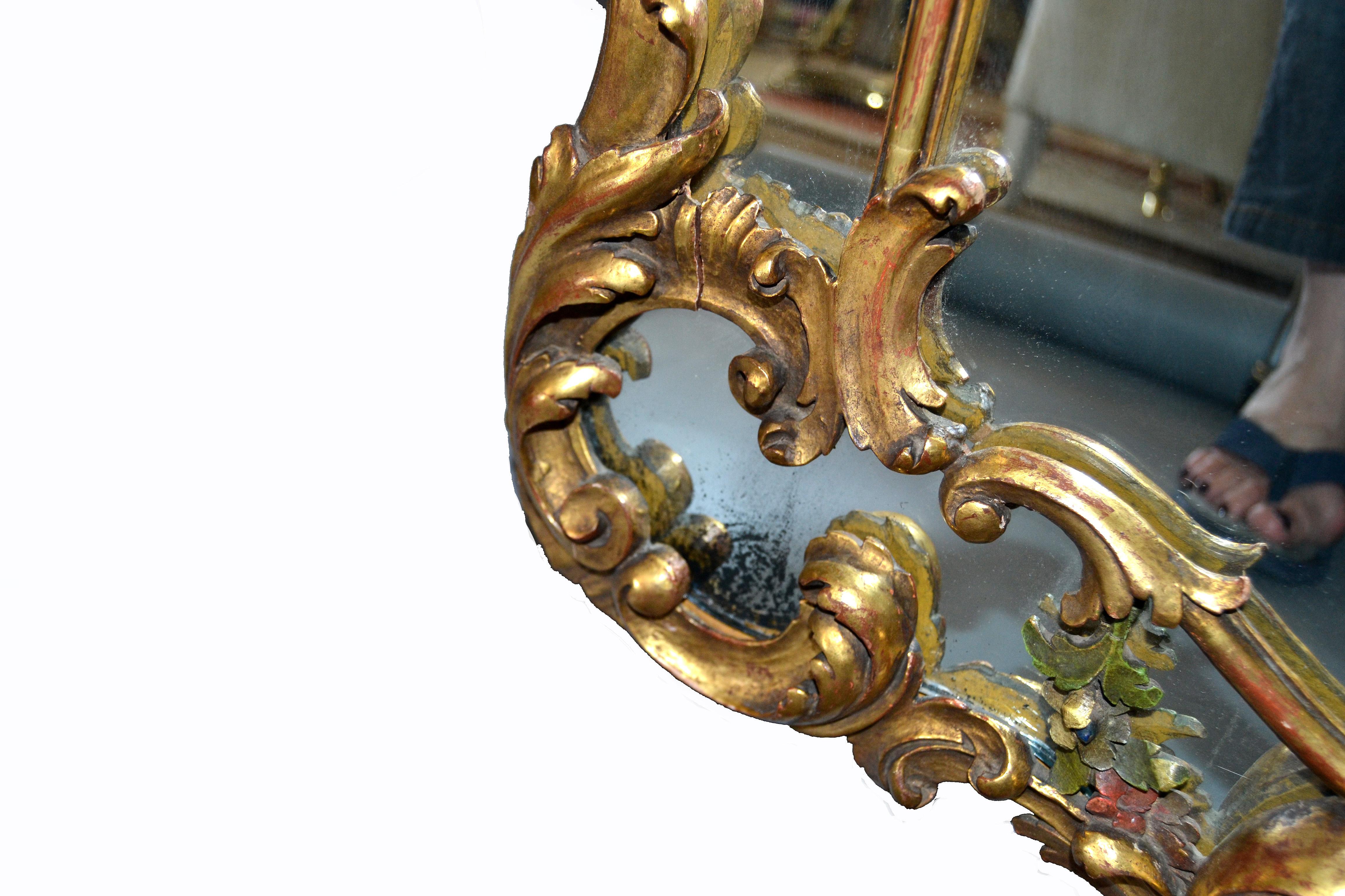 19th Century French Rococo Style Hand Carved Flowers Gilt Wall Mirror 5