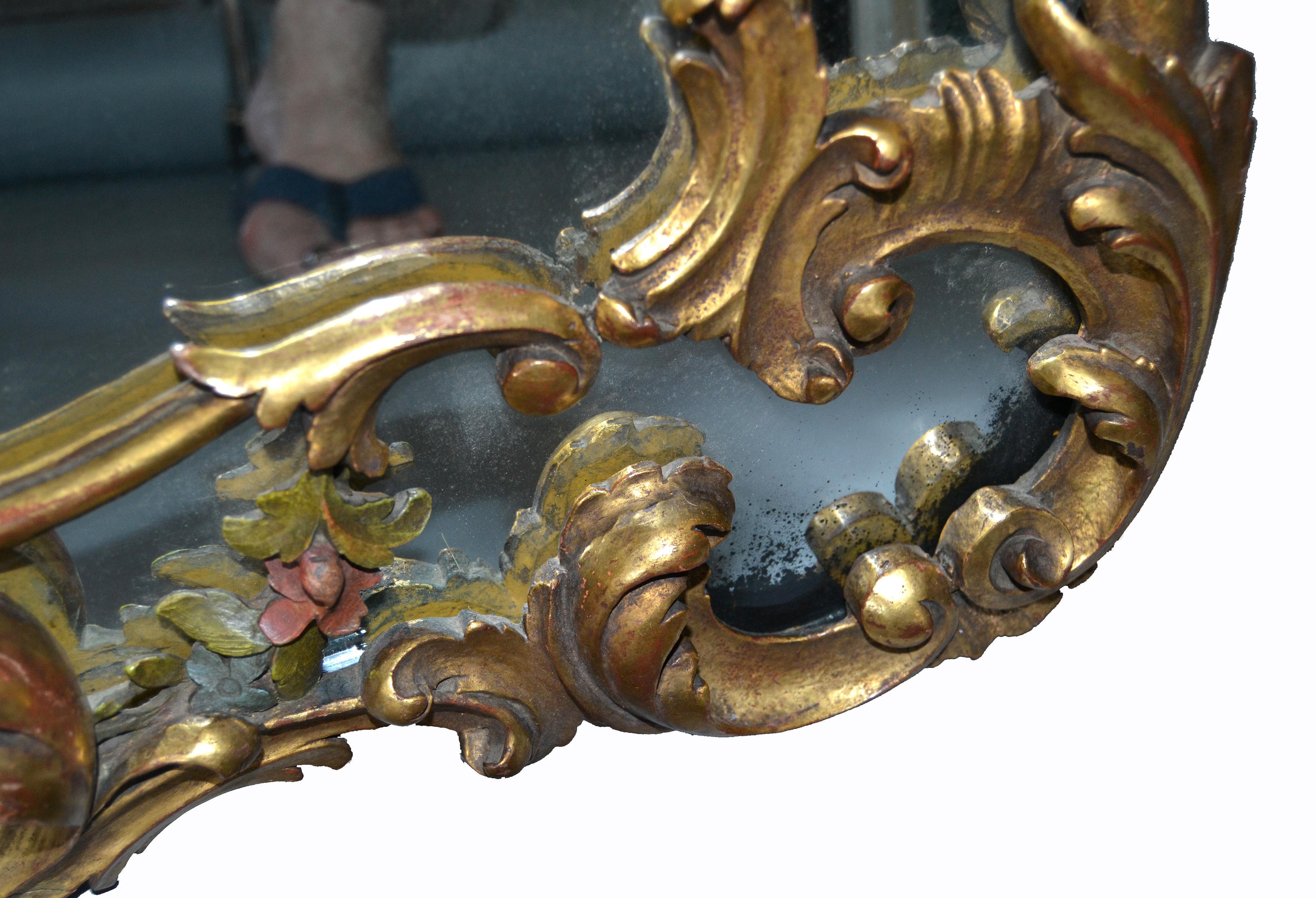 19th Century French Rococo Style Hand Carved Flowers Gilt Wall Mirror 6