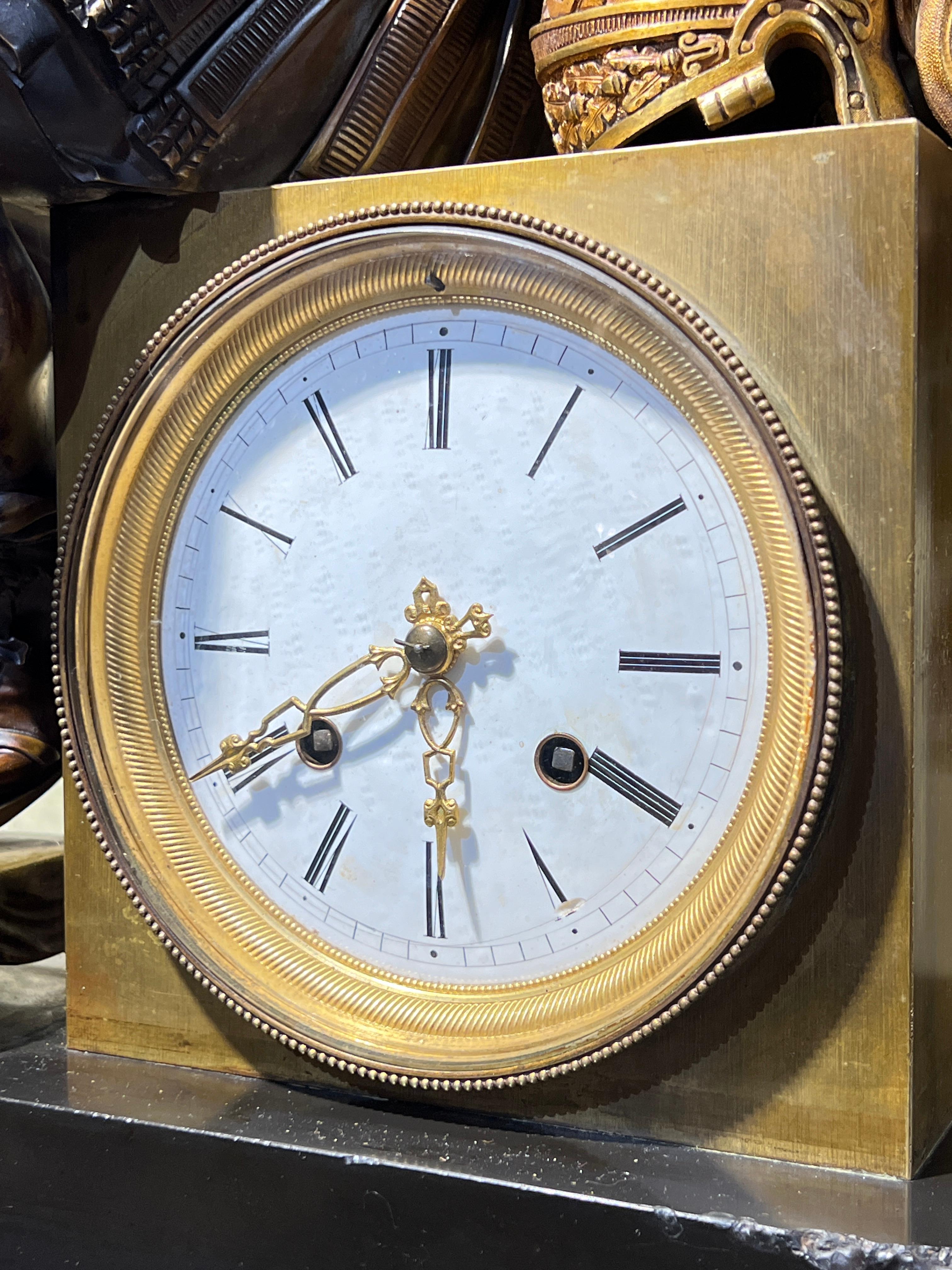 19th Century French Roman Neoclassical Bronze Mantel Clock 9