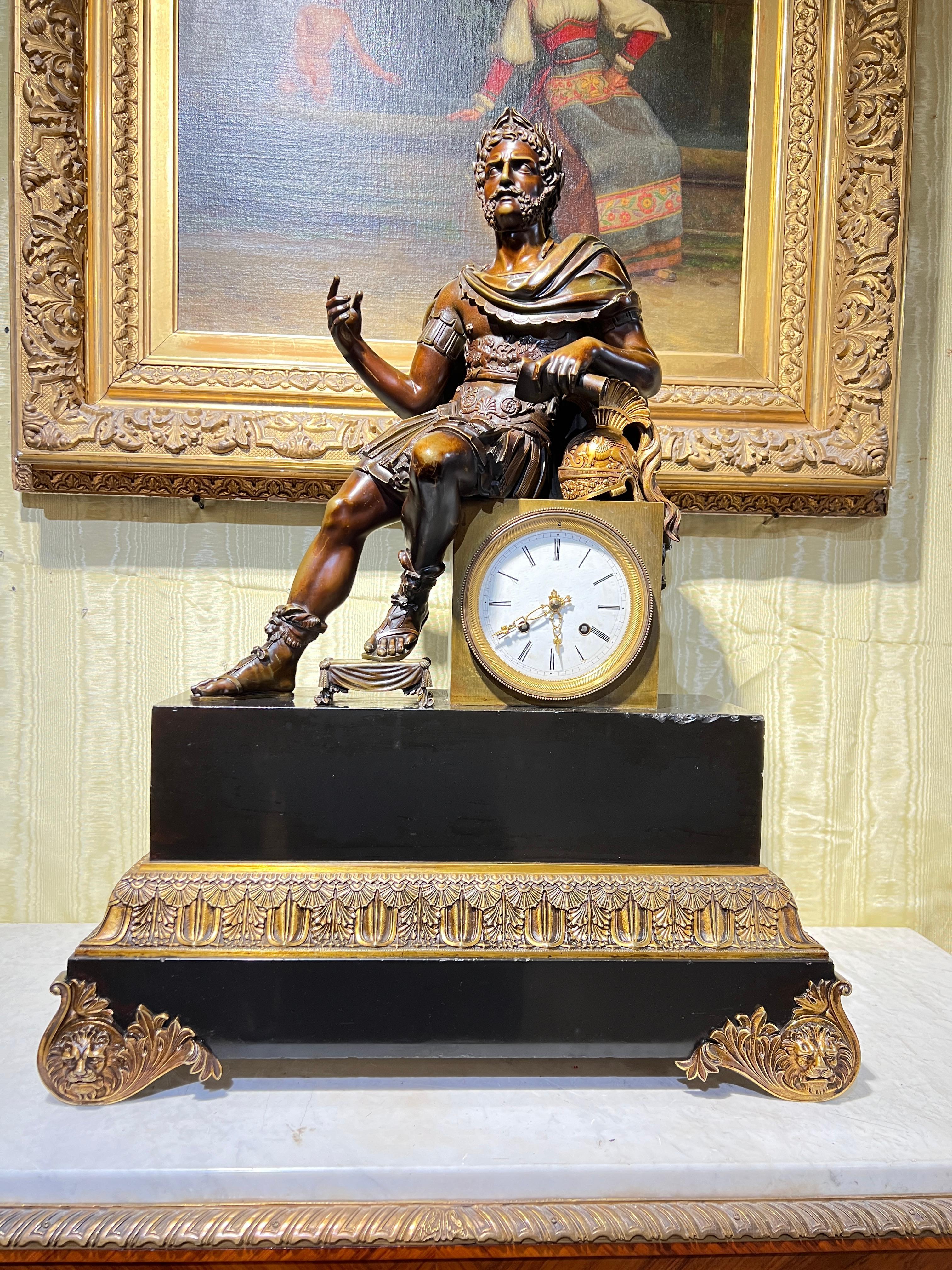 Neoclassical Revival 19th Century French Roman Neoclassical Bronze Mantel Clock