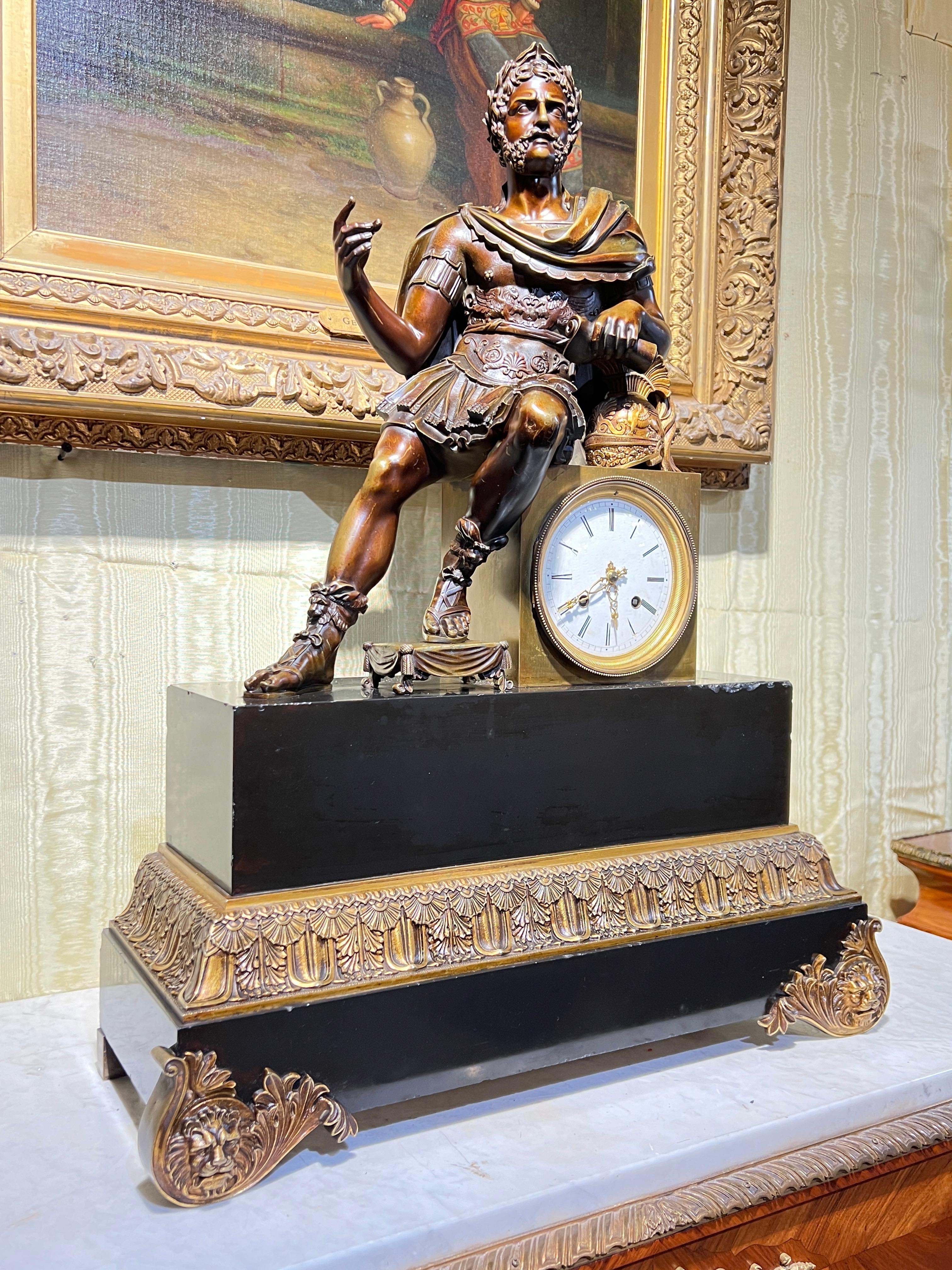 19th Century French Roman Neoclassical Bronze Mantel Clock 3