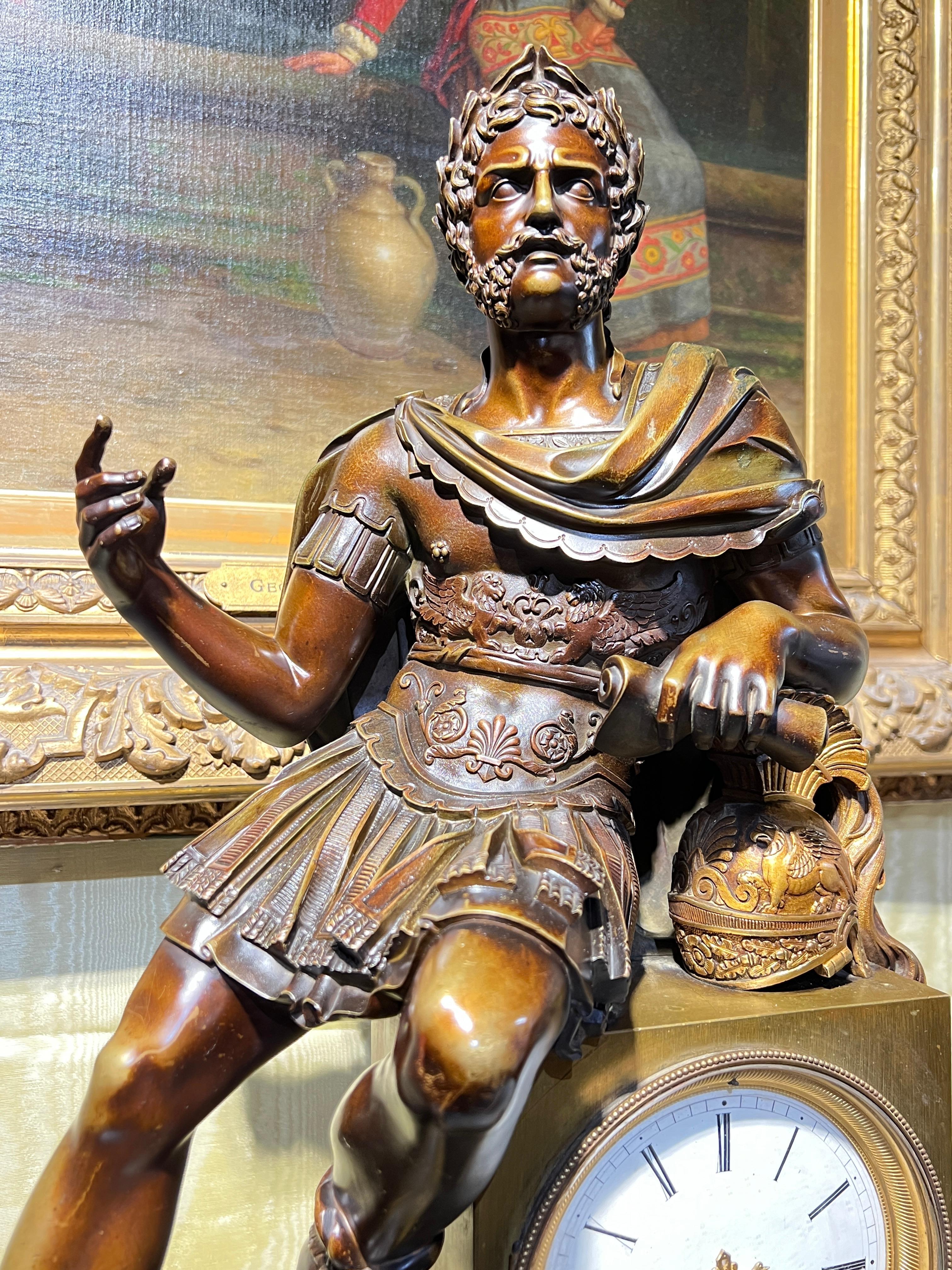 19th Century French Roman Neoclassical Bronze Mantel Clock 4