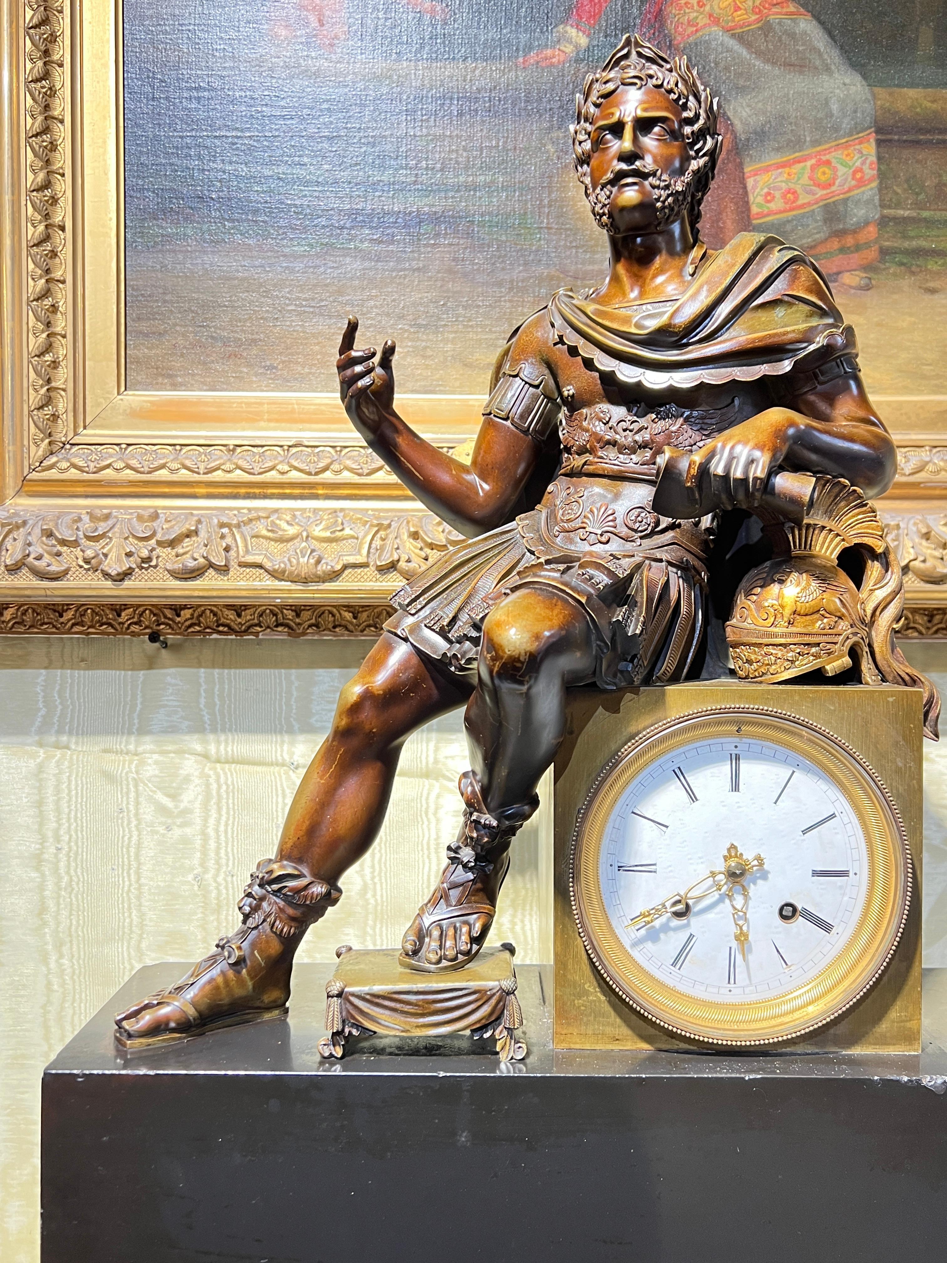 19th Century French Roman Neoclassical Bronze Mantel Clock 5