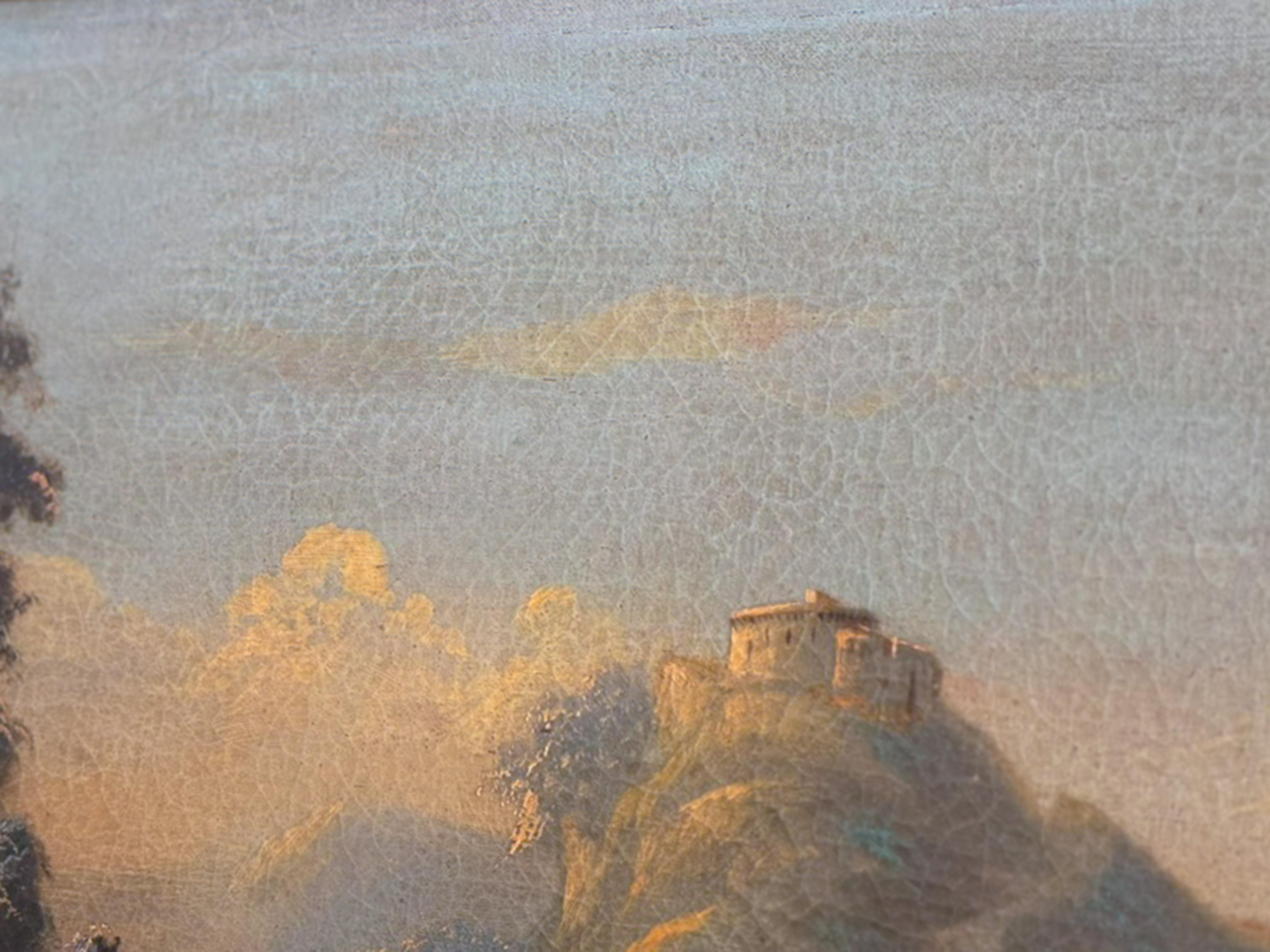 Canvas 19th century, French Romantic Landscape Painting, Signed For Sale