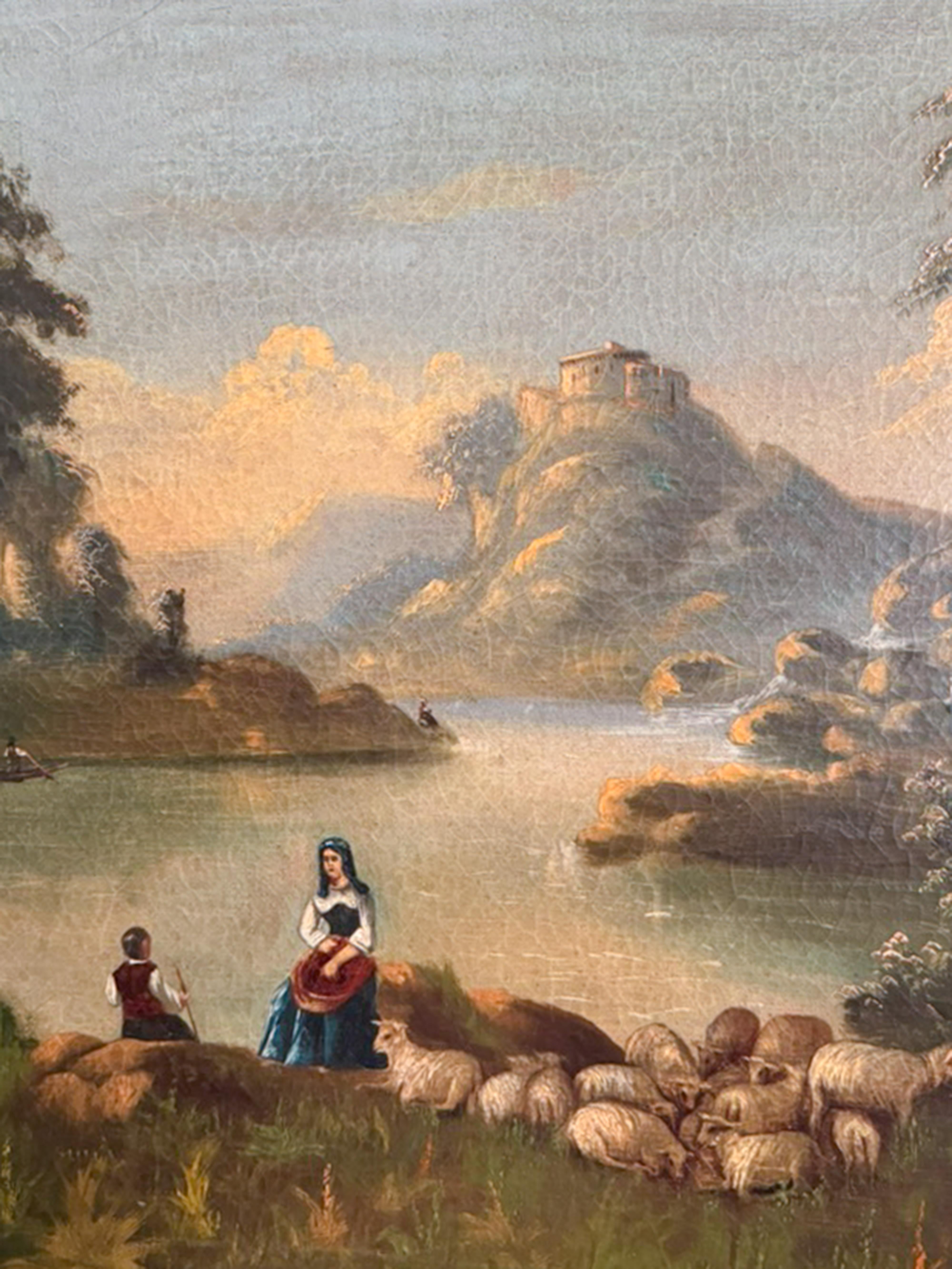 19th century, French Romantic Landscape Painting, Signed For Sale 3