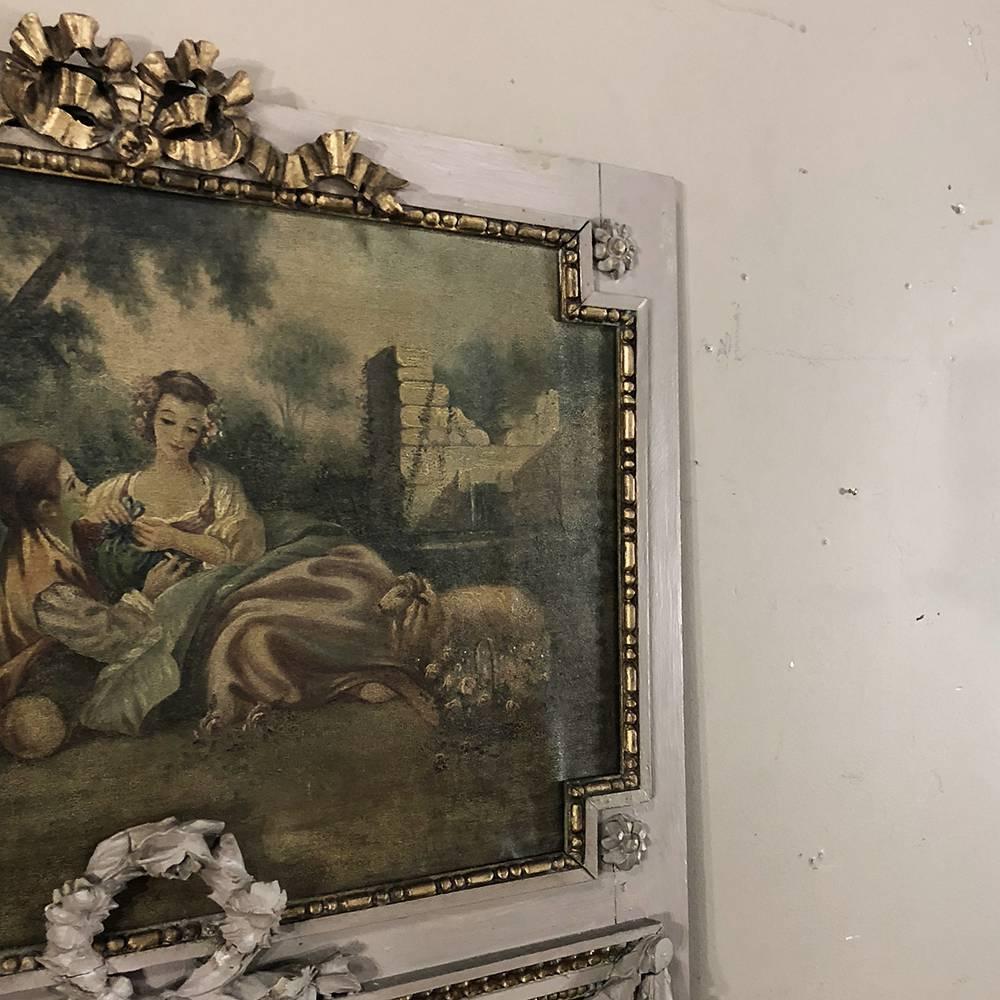 19th Century French Romantic Louis XVI Painted Trumeau Mirror In Good Condition In Dallas, TX