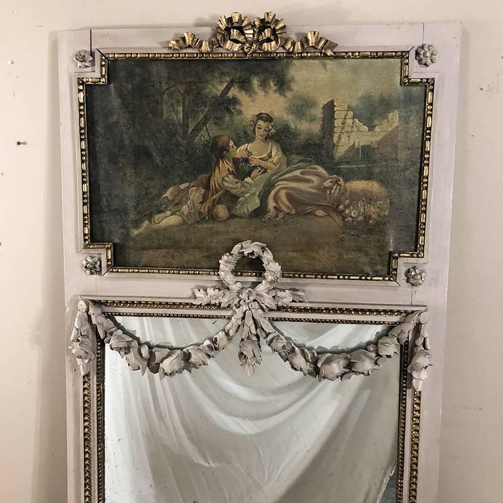 Late 19th Century 19th Century French Romantic Louis XVI Painted Trumeau Mirror