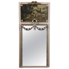 19th Century French Romantic Louis XVI Painted Trumeau Mirror