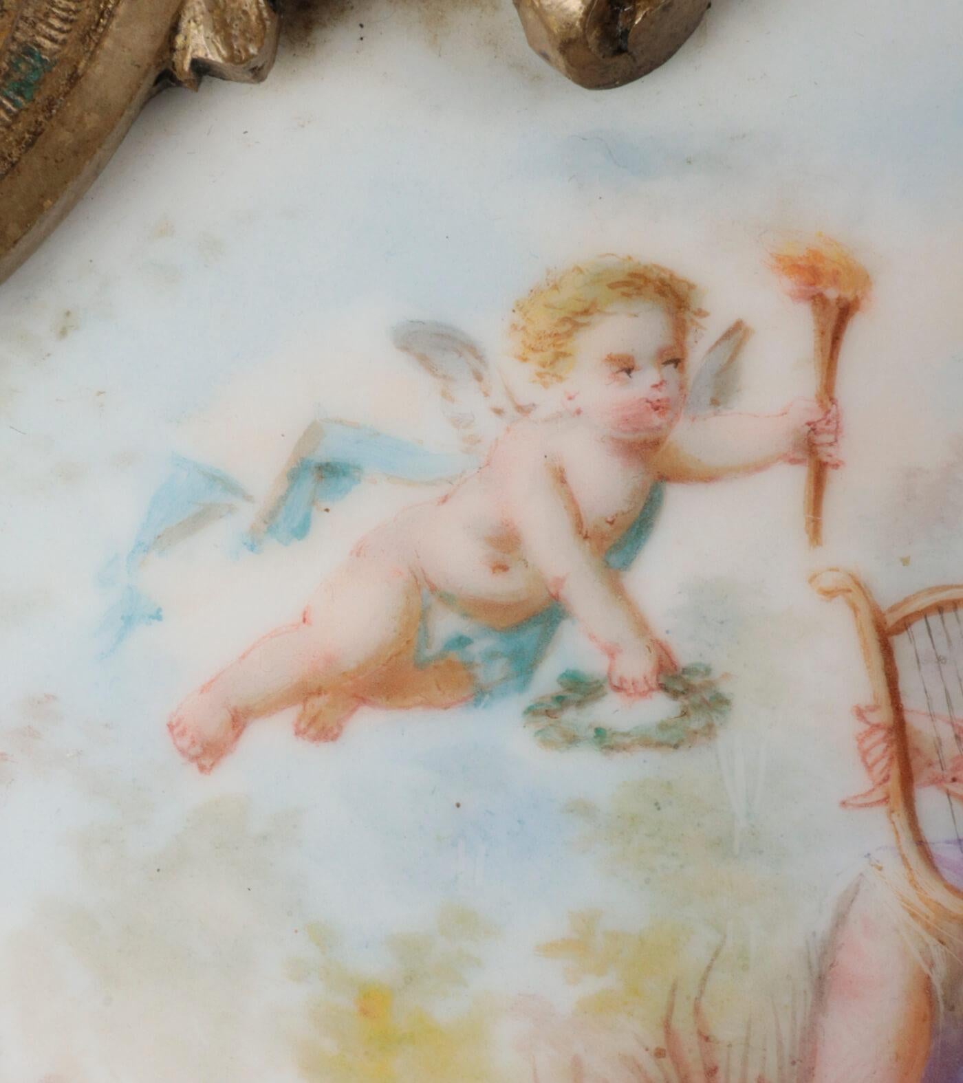 Französische romantische Porzellan- und Bronzeschale aus dem 19. Jahrhundert, signiert mil im Angebot 4