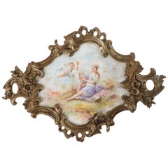 19th Century French Romantic Porcelain and Bronze Dish, Signed Émil