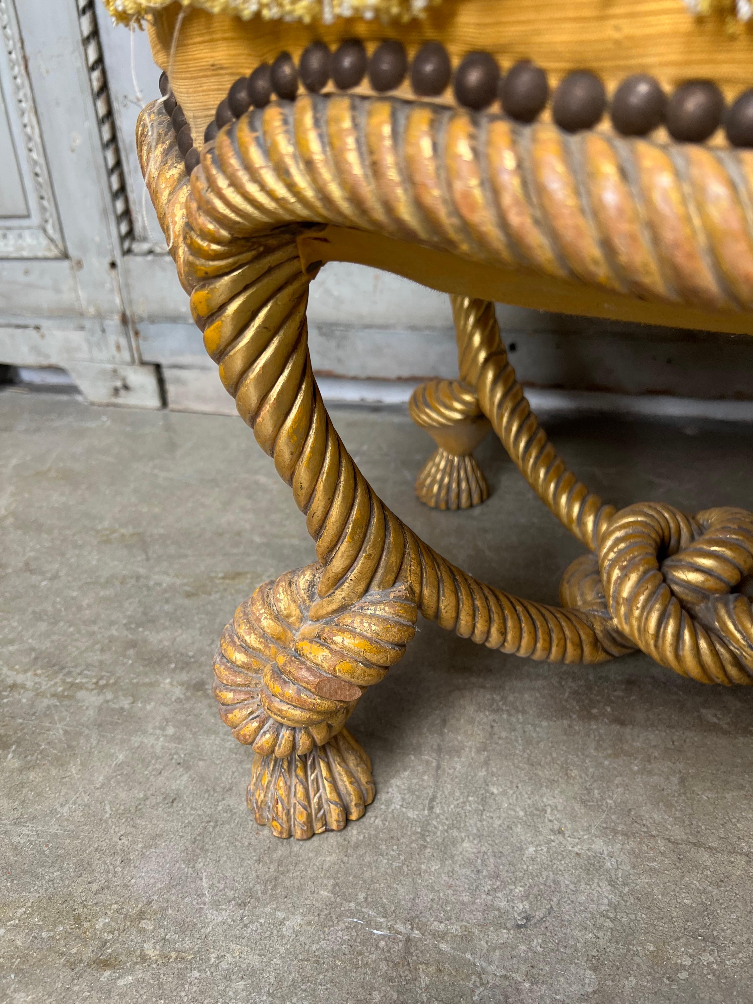 Napoleon III 19th Century French Rope Pouf in a Gilt Finish For Sale