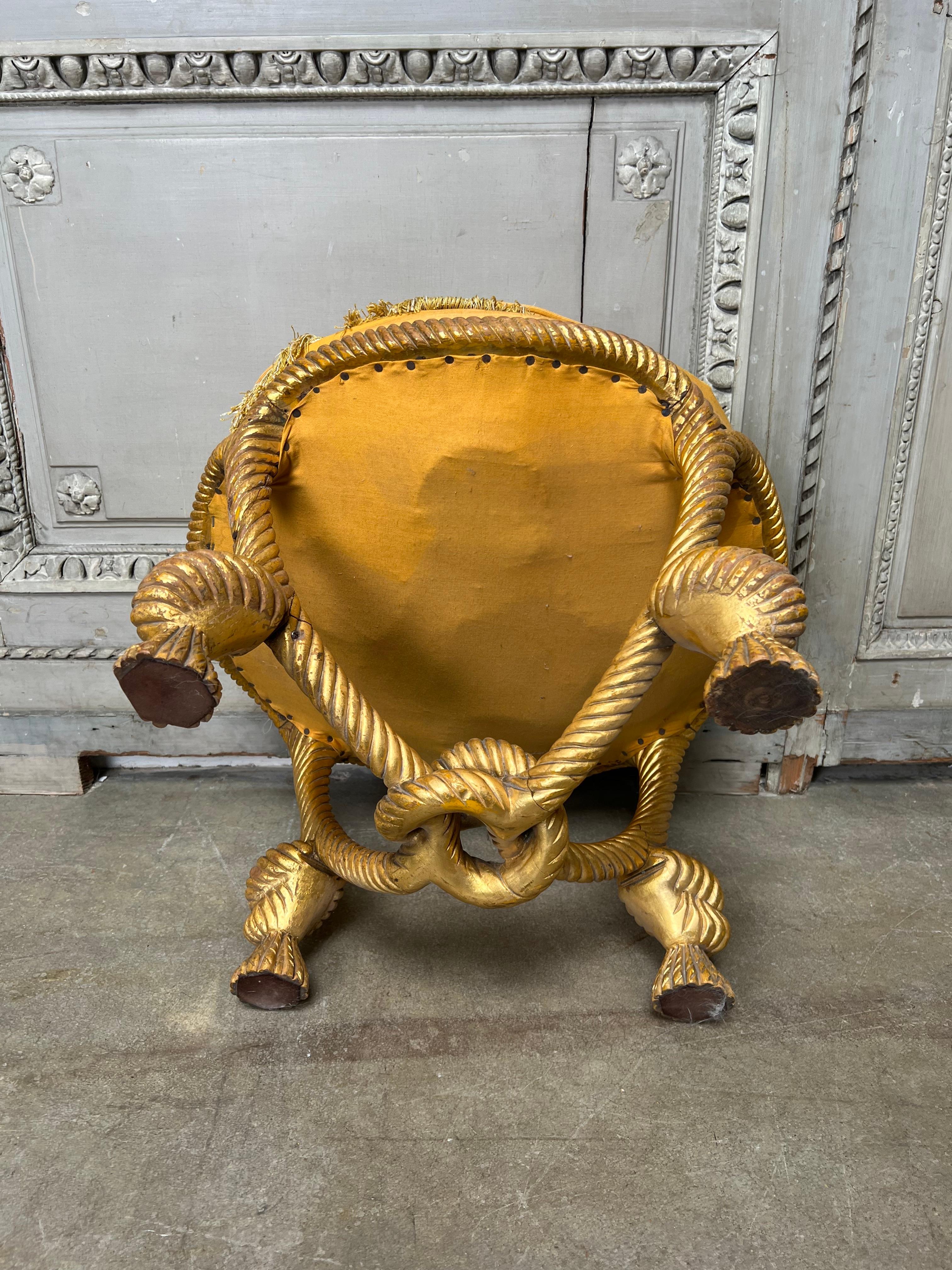 19th Century French Rope Pouf in a Gilt Finish In Fair Condition For Sale In Dallas, TX